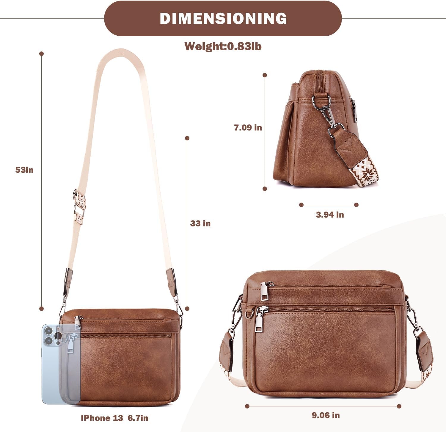 Vegan Leather Trendy Crossbody Bag Damen