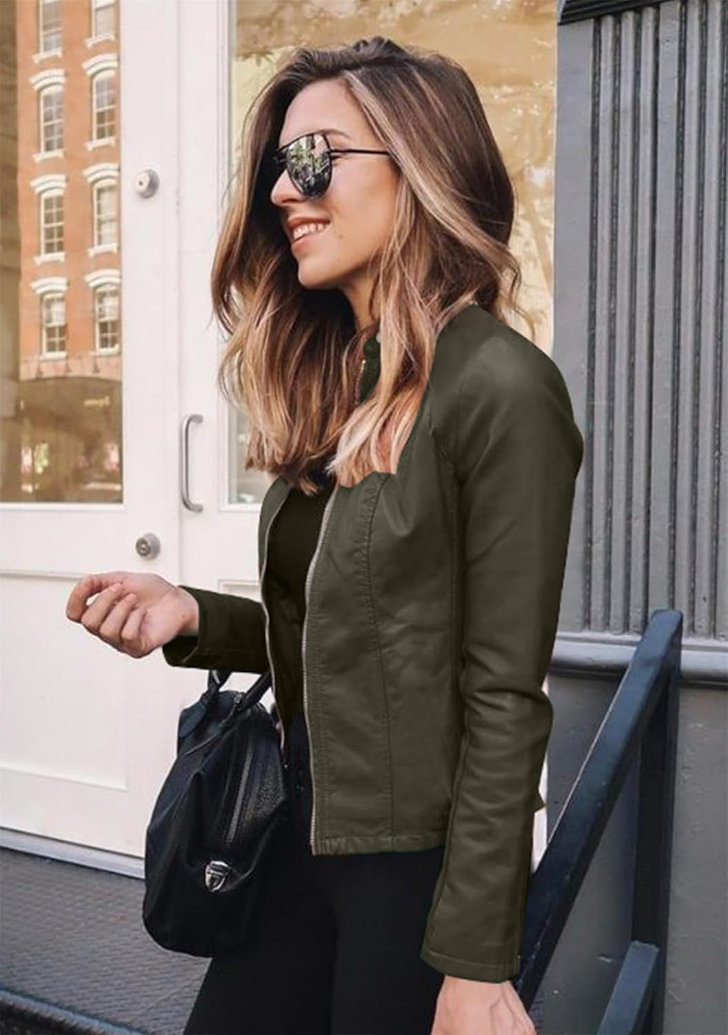 Vegan PU Leather Biker Jacket Damen OMZIN