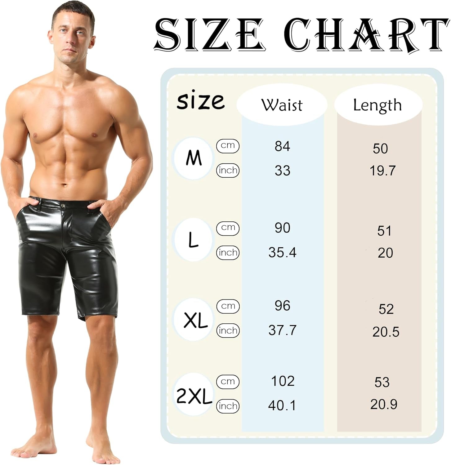 Vegan PU Leather Men’s Casual Shorts