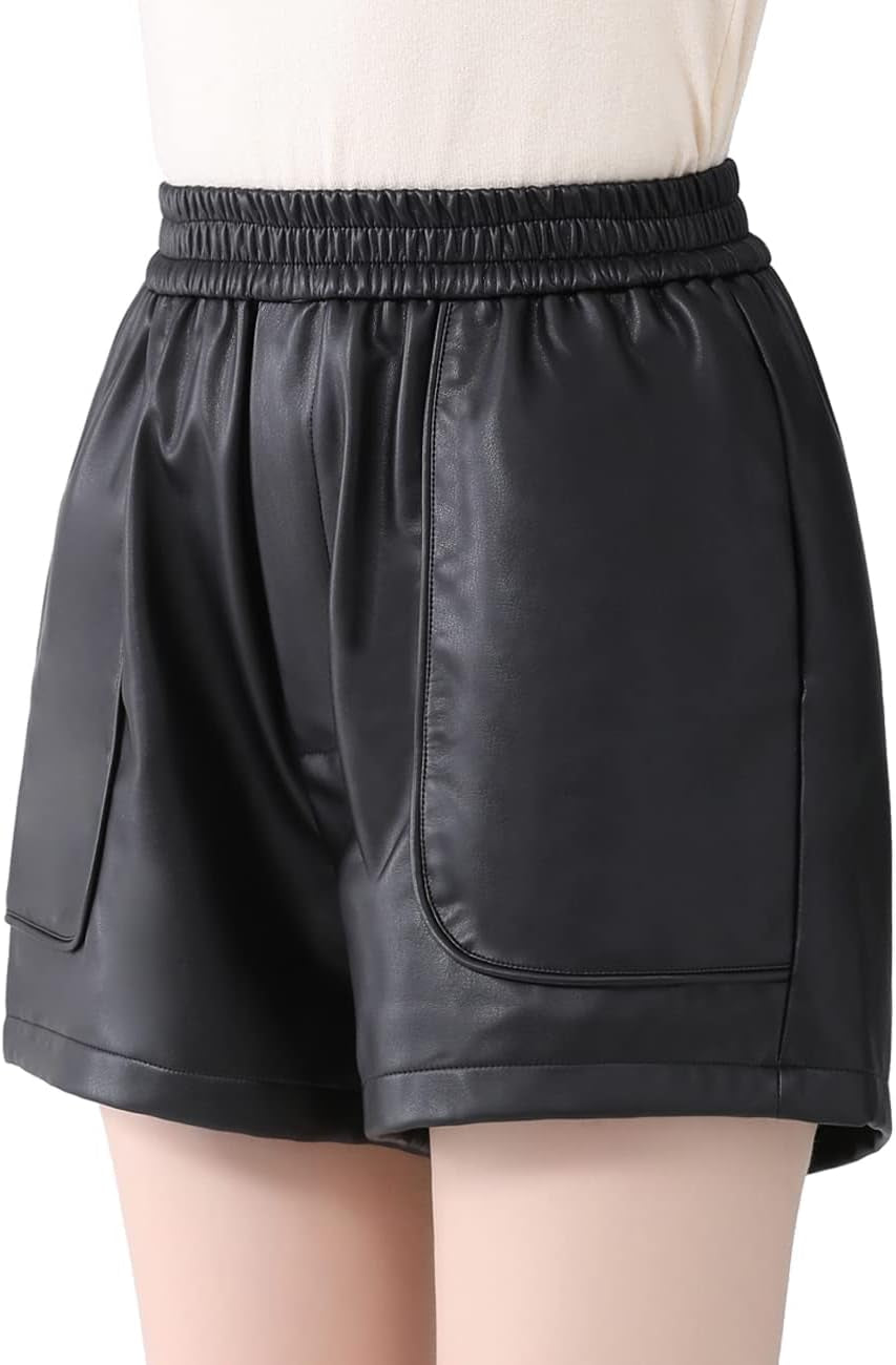 Vegan PU Leather High Waist Shorts Women