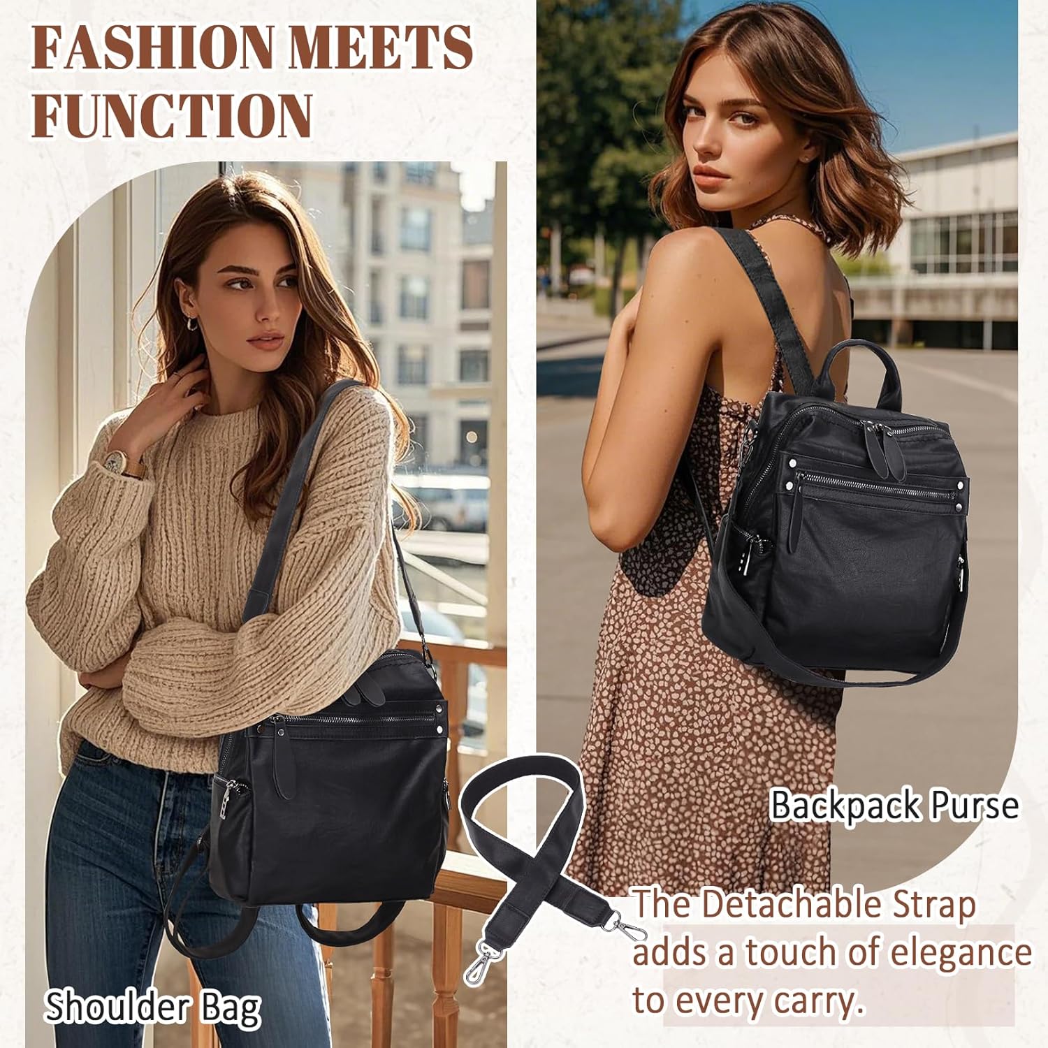 Vegan PU Leather Small Backpack Women