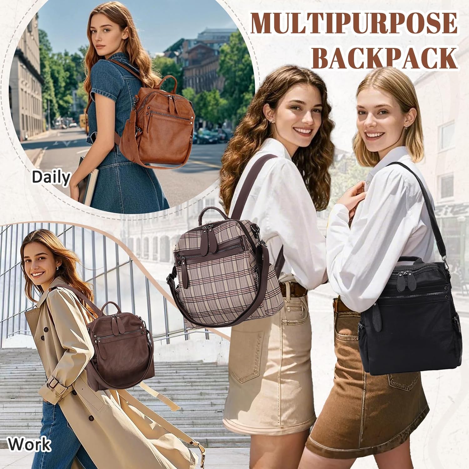 Vegan PU Leather Small Backpack Women