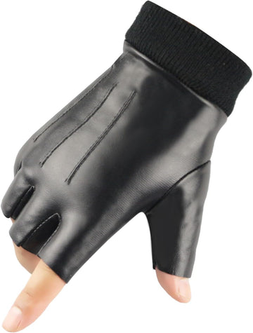 Vegan Fingerless PU Leather Gloves Men