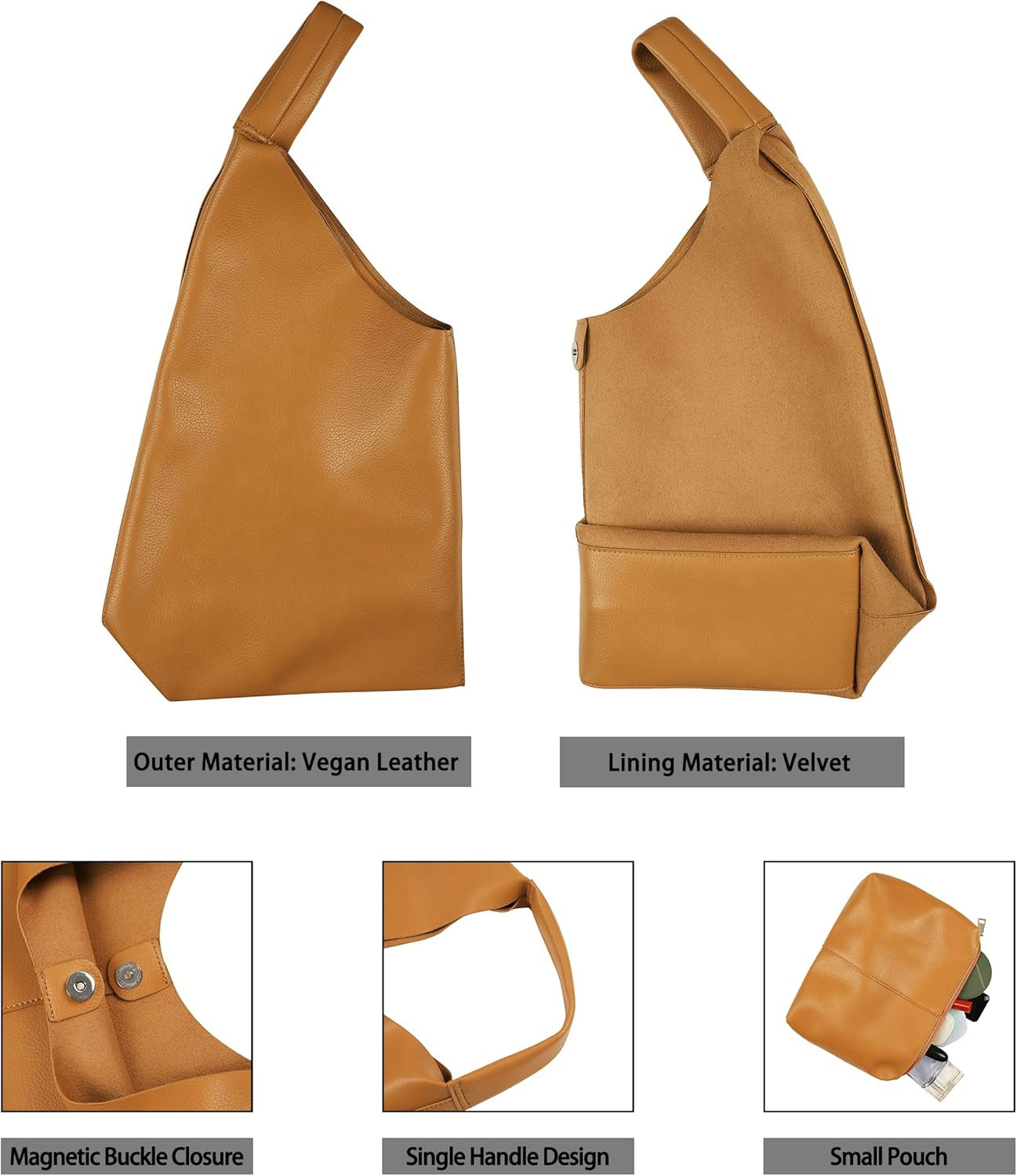 Vegan Leather Oversized Hobo Bag Damen – Light Brown