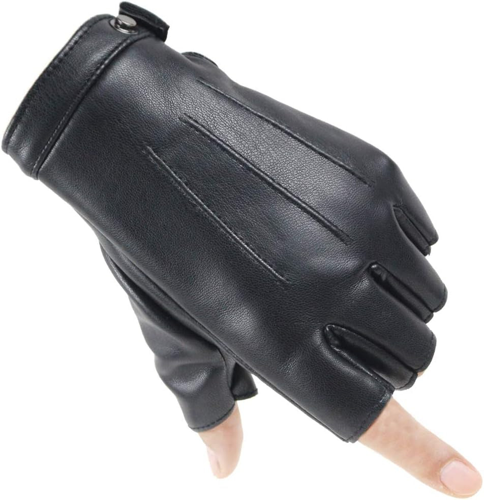 Vegan Fingerless PU Leather Gloves Men