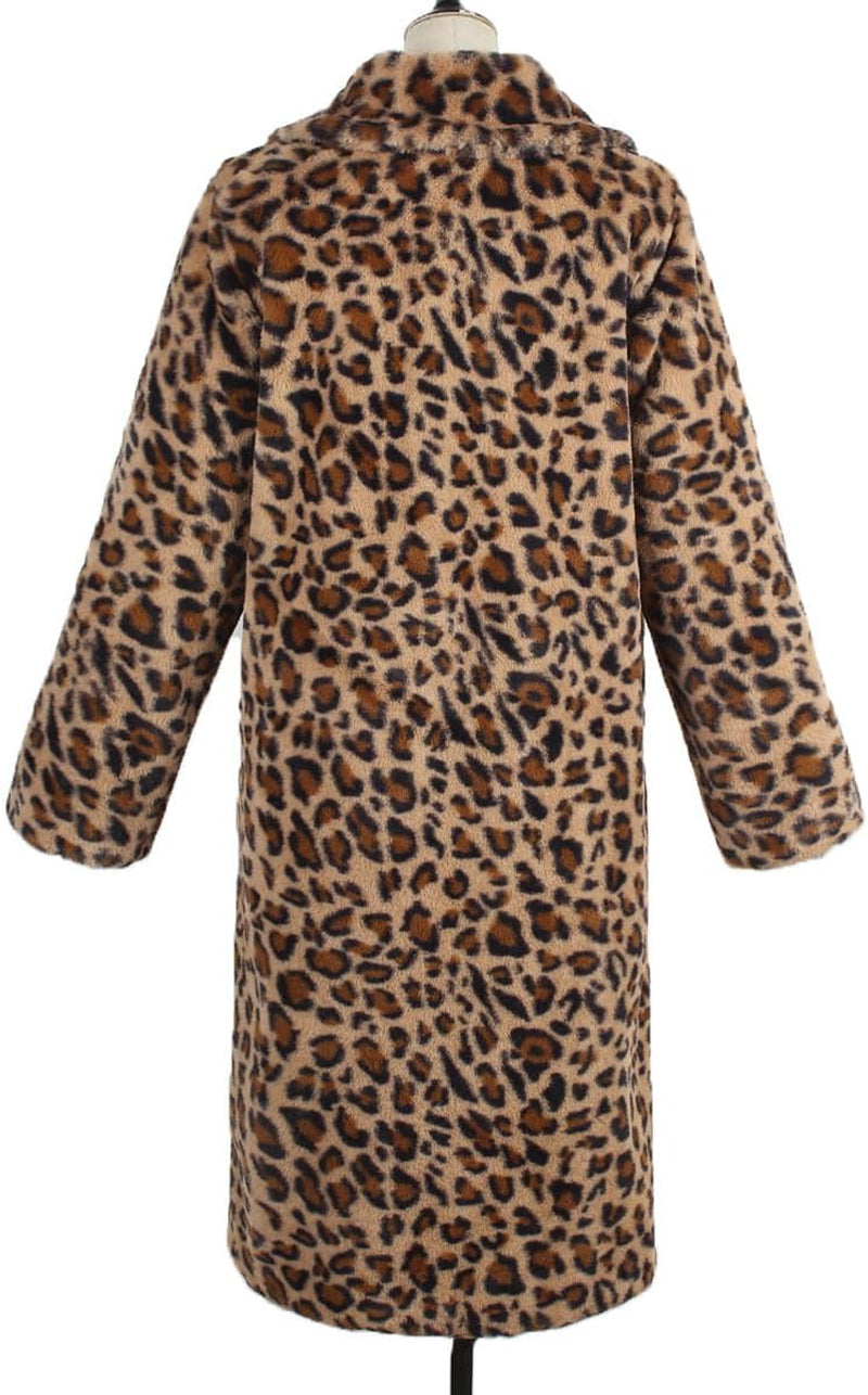 Vegan Faux Fur Leopard Coat Women