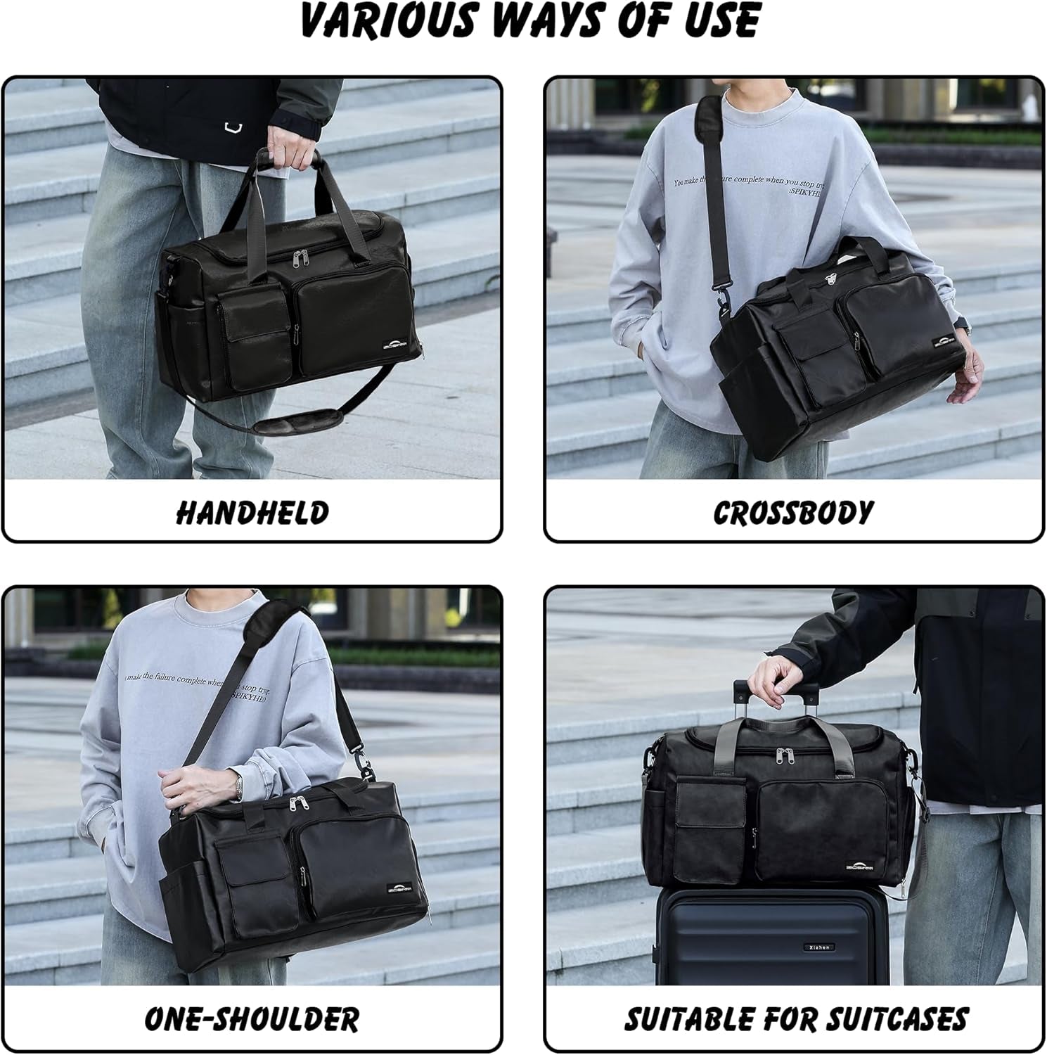 Vegan PU Leather Weekender Bag Men