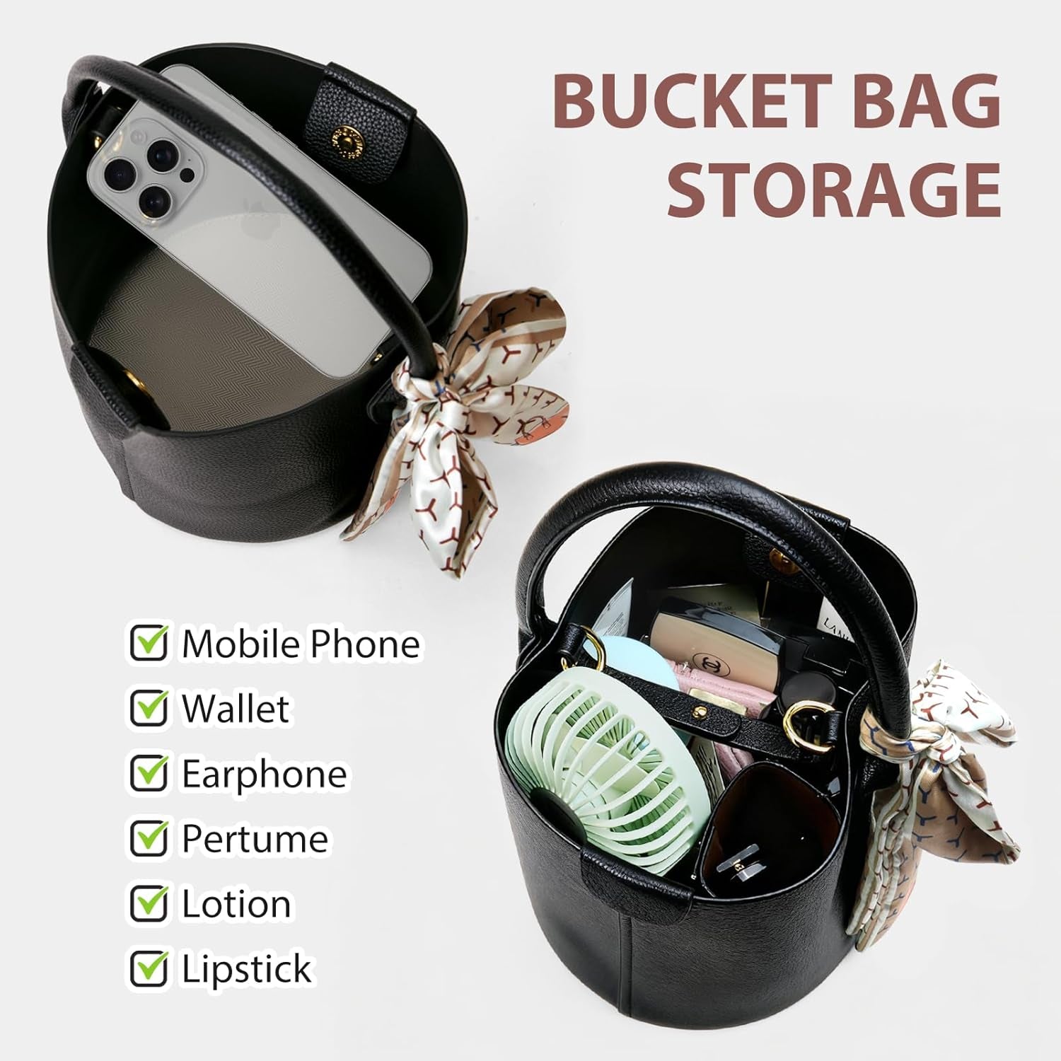 Vegan Leather Small Bucket Bag Women