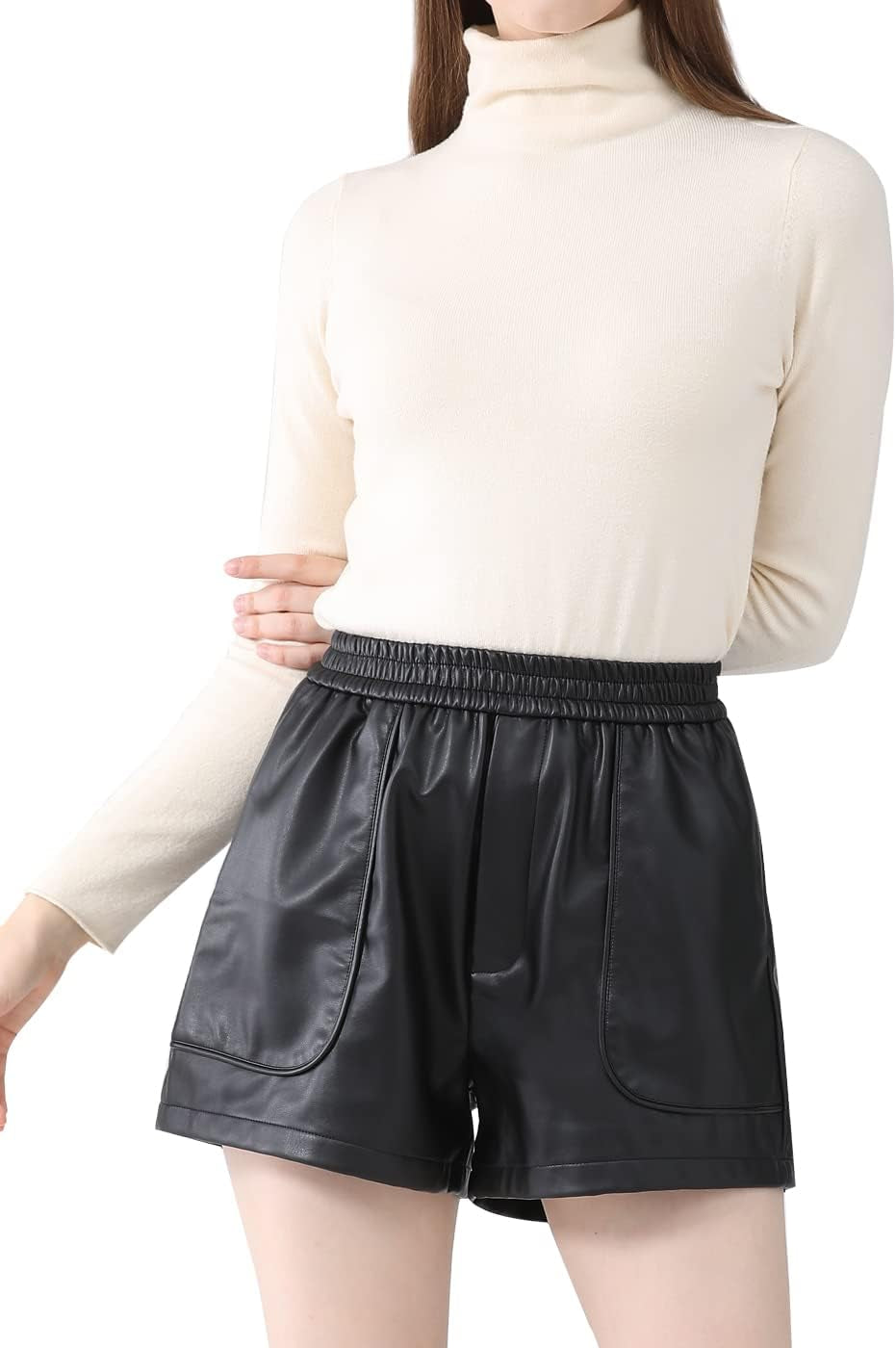 Vegan PU Leather High Waist Shorts Women