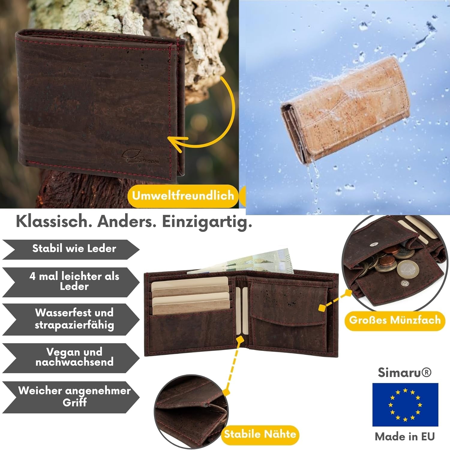 Vegan Cork Leather Wallet with RFID Protection