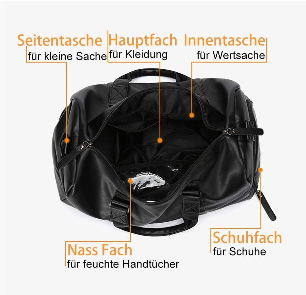 Vegan PU Leather Sports Travel Bag 30L