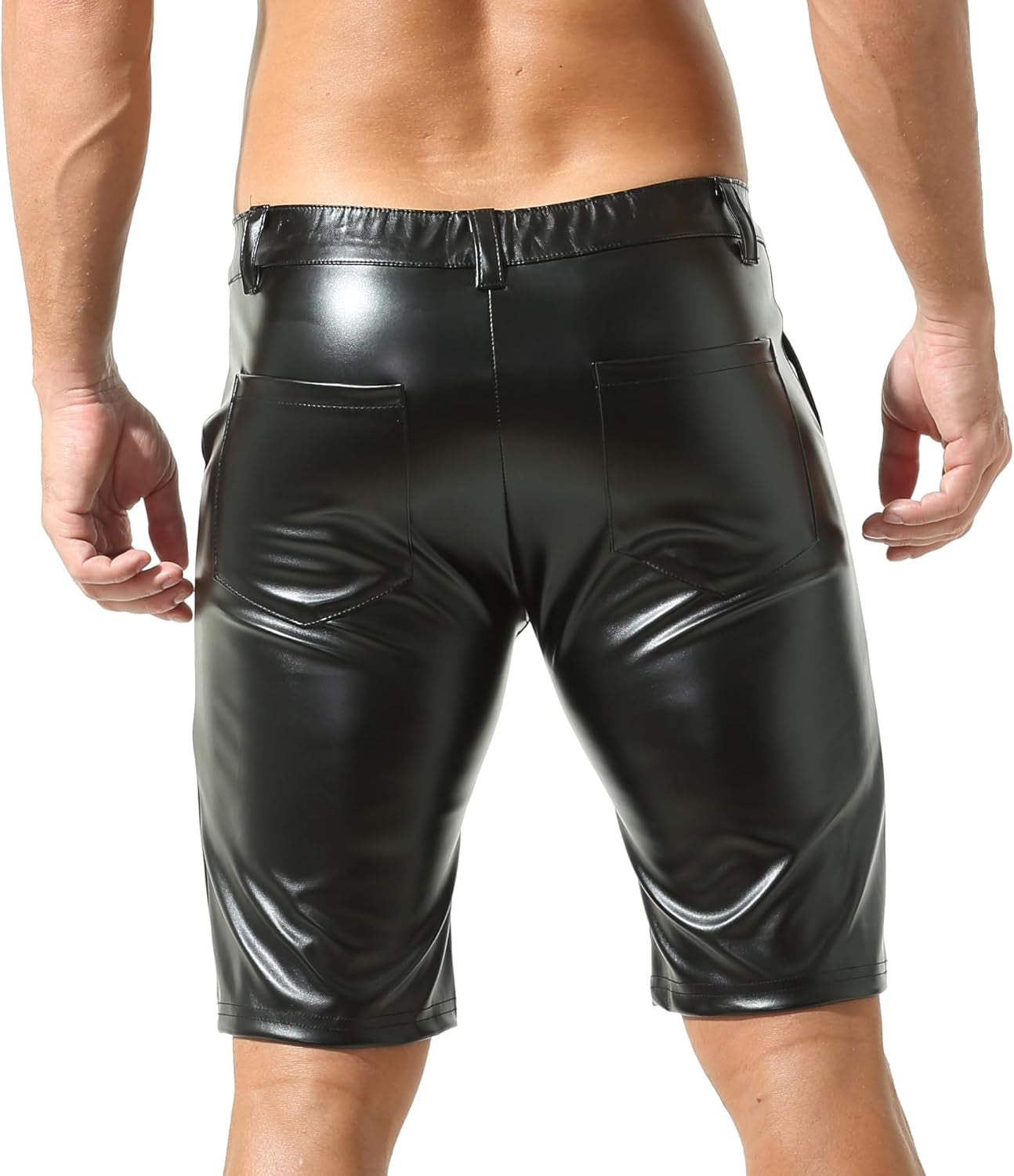 Vegan PU Leather Men’s Casual Shorts