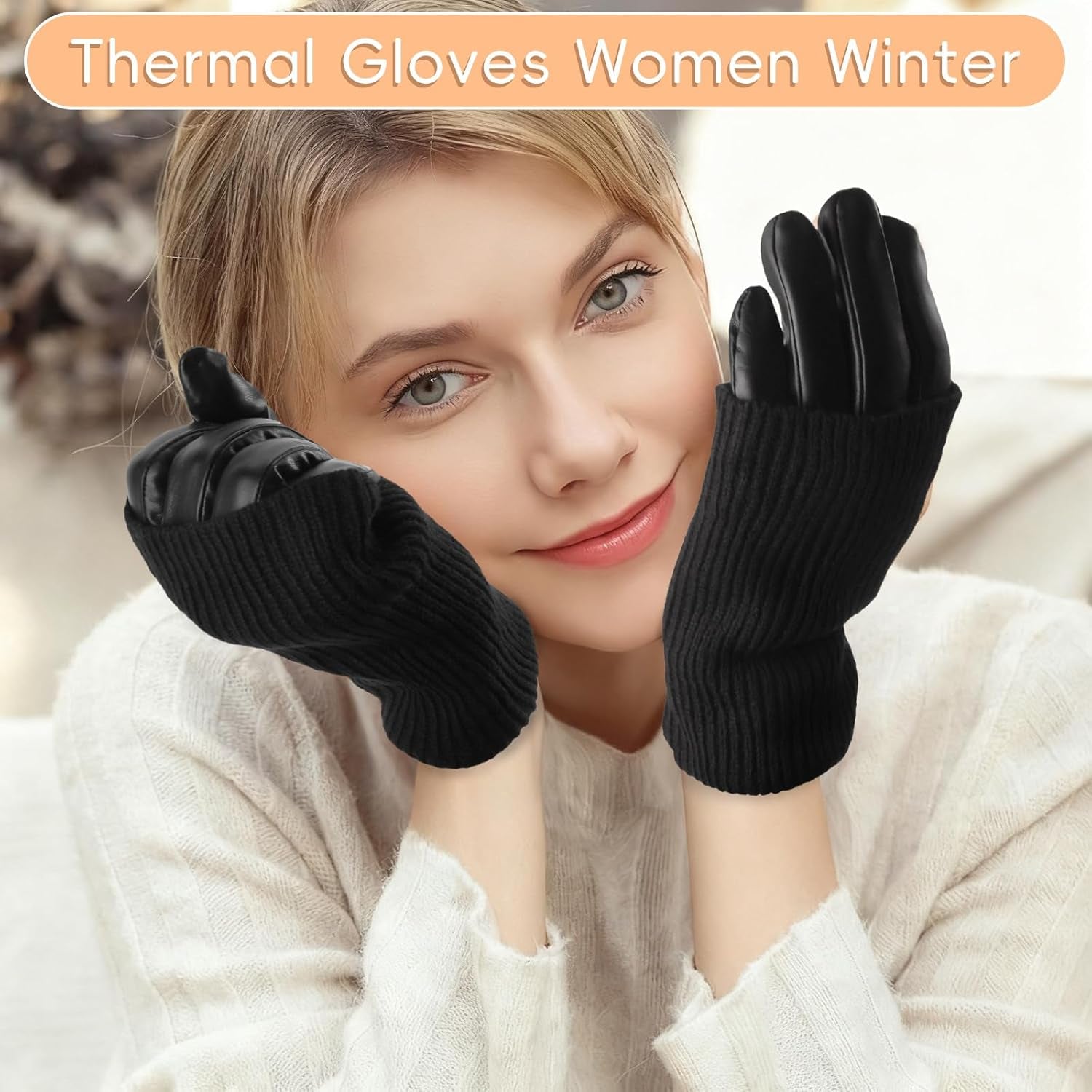 Vegan PU Leather Long Sleeve Women Glove