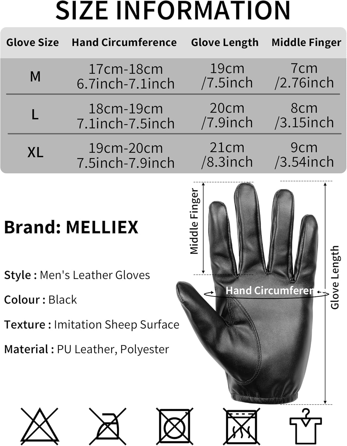 Vegan Thin PU Leather Gloves Men