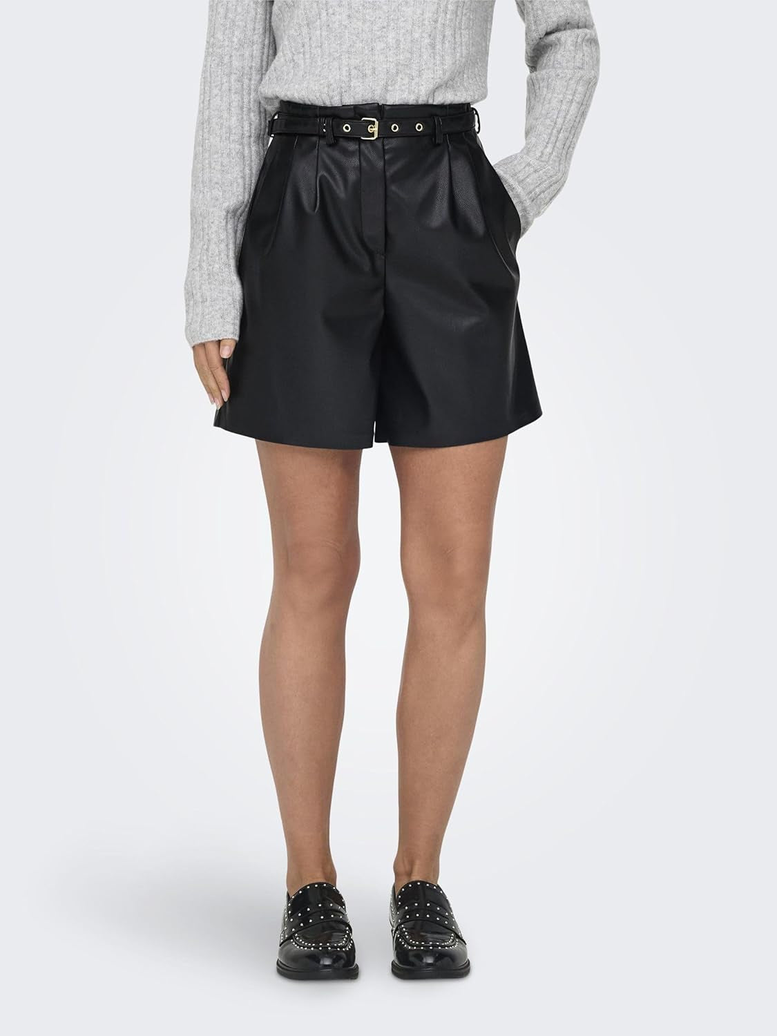 Vegan PU Leather Mid Waist Shorts Women