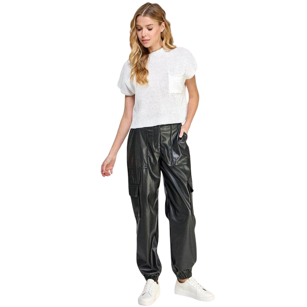 Vegan Leather Cargo Pants with Relaxed Fit