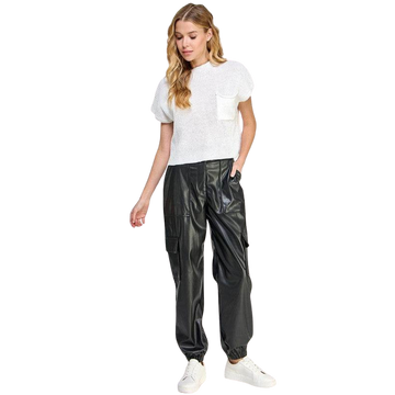 Vegan Leather Cargo Pants with Relaxed Fit
