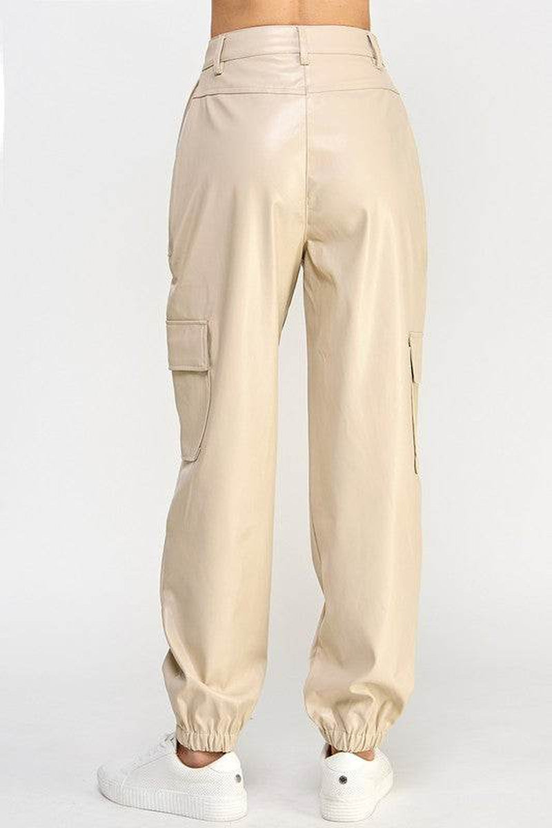Vegan Leather Cargo Pants with Relaxed Fit