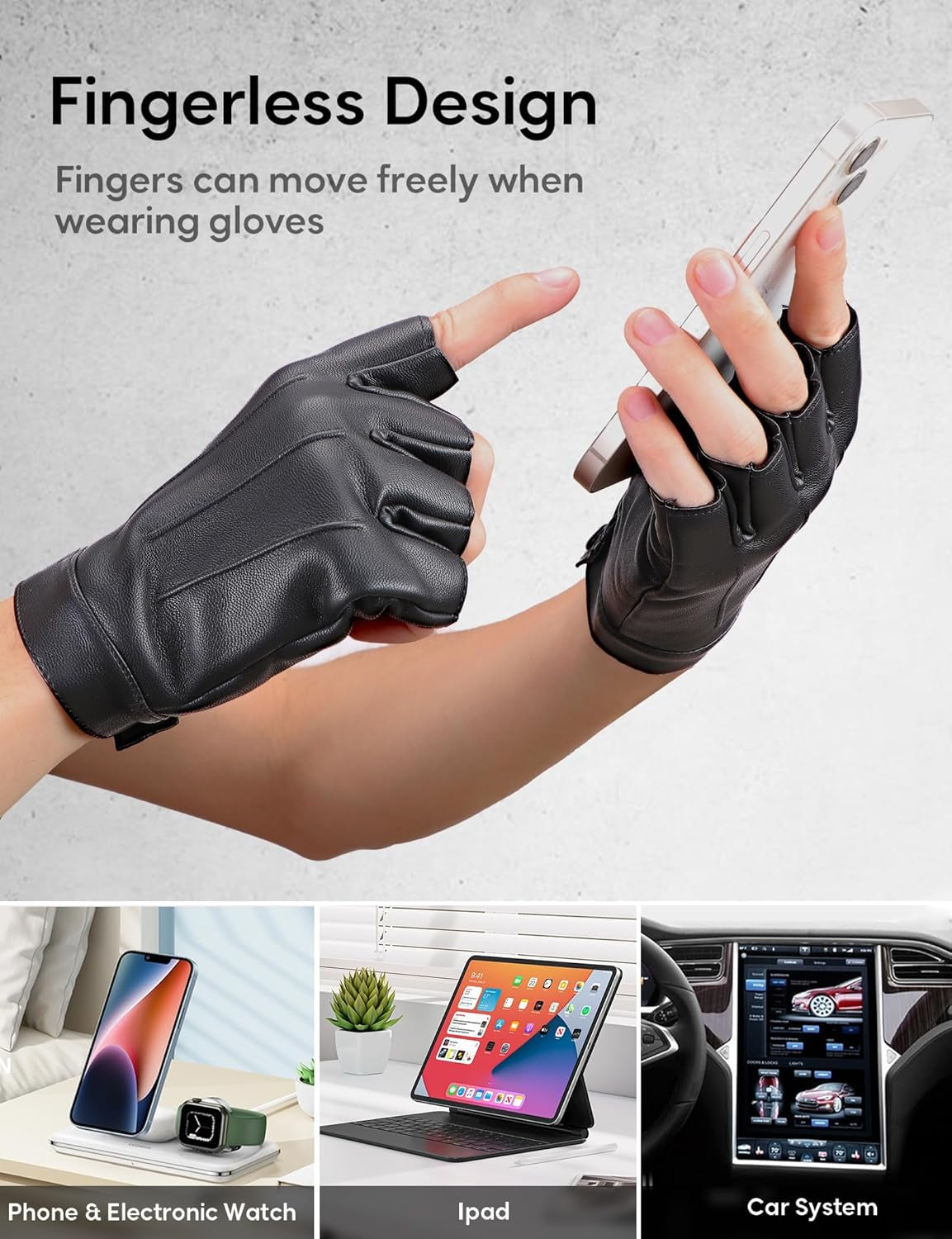 Vegan Fingerless PU Leather Gloves