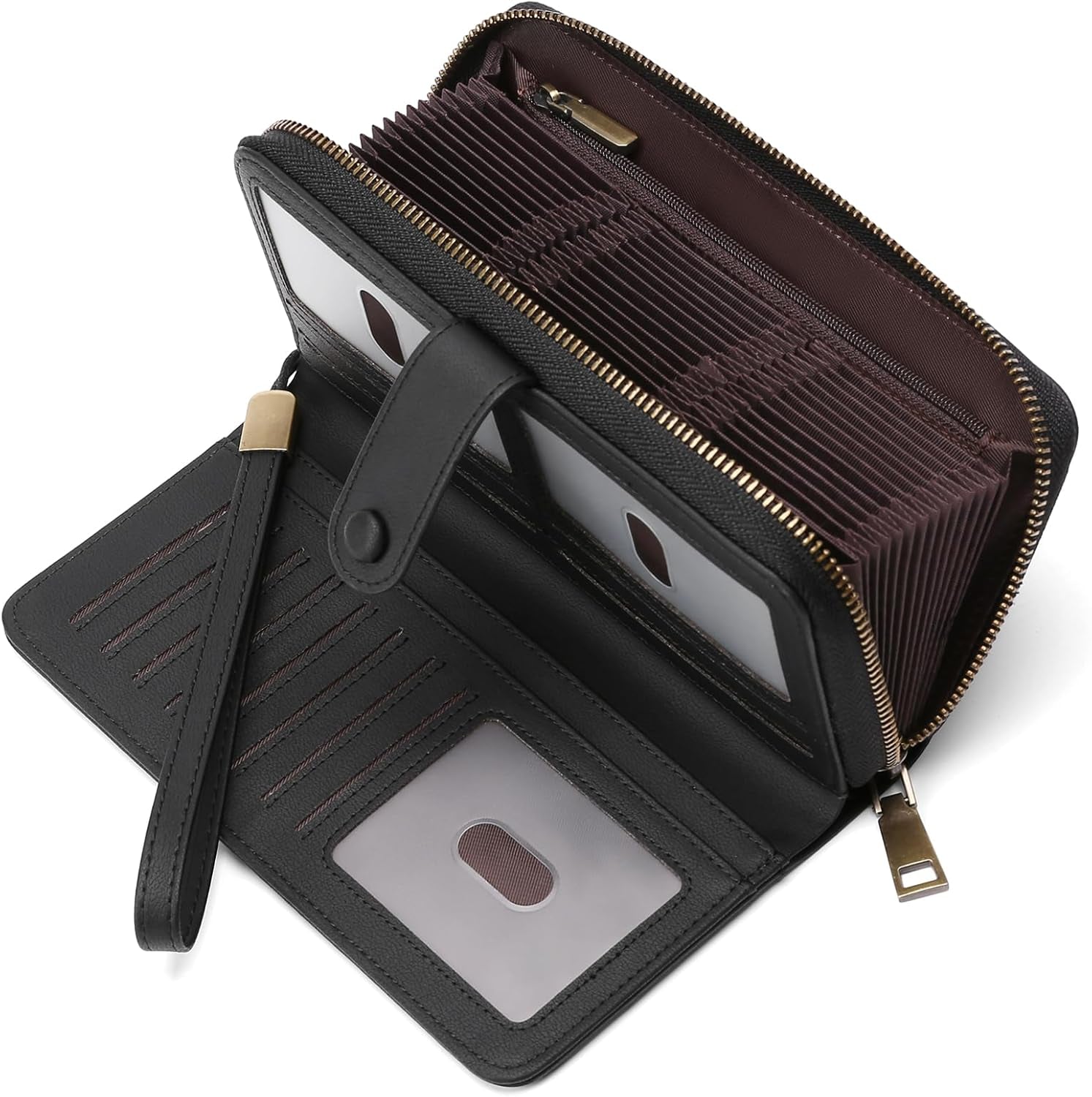 GAEKEAO Geldbörse Damen Groß, Portemonnaie Veganes Leder Doppel Reißverschluss Kreditkartenetui, RFID Schutz Clutch Geldbeutel Groß, Mit Viel Kartenfächern Wallet, Portmonee Für Frauen