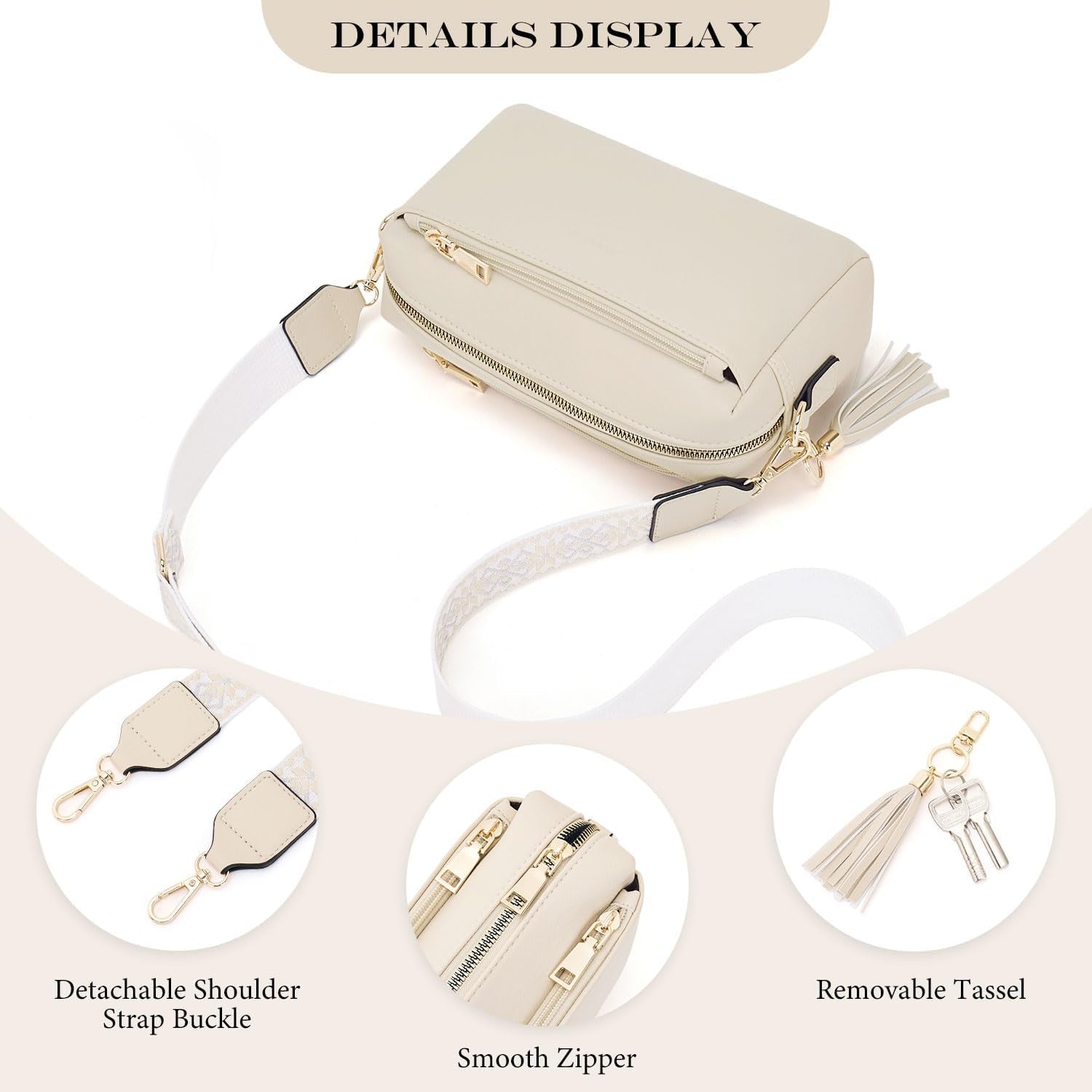 Vegan Leather Crossbody Bag Damen with Zipper Pockets