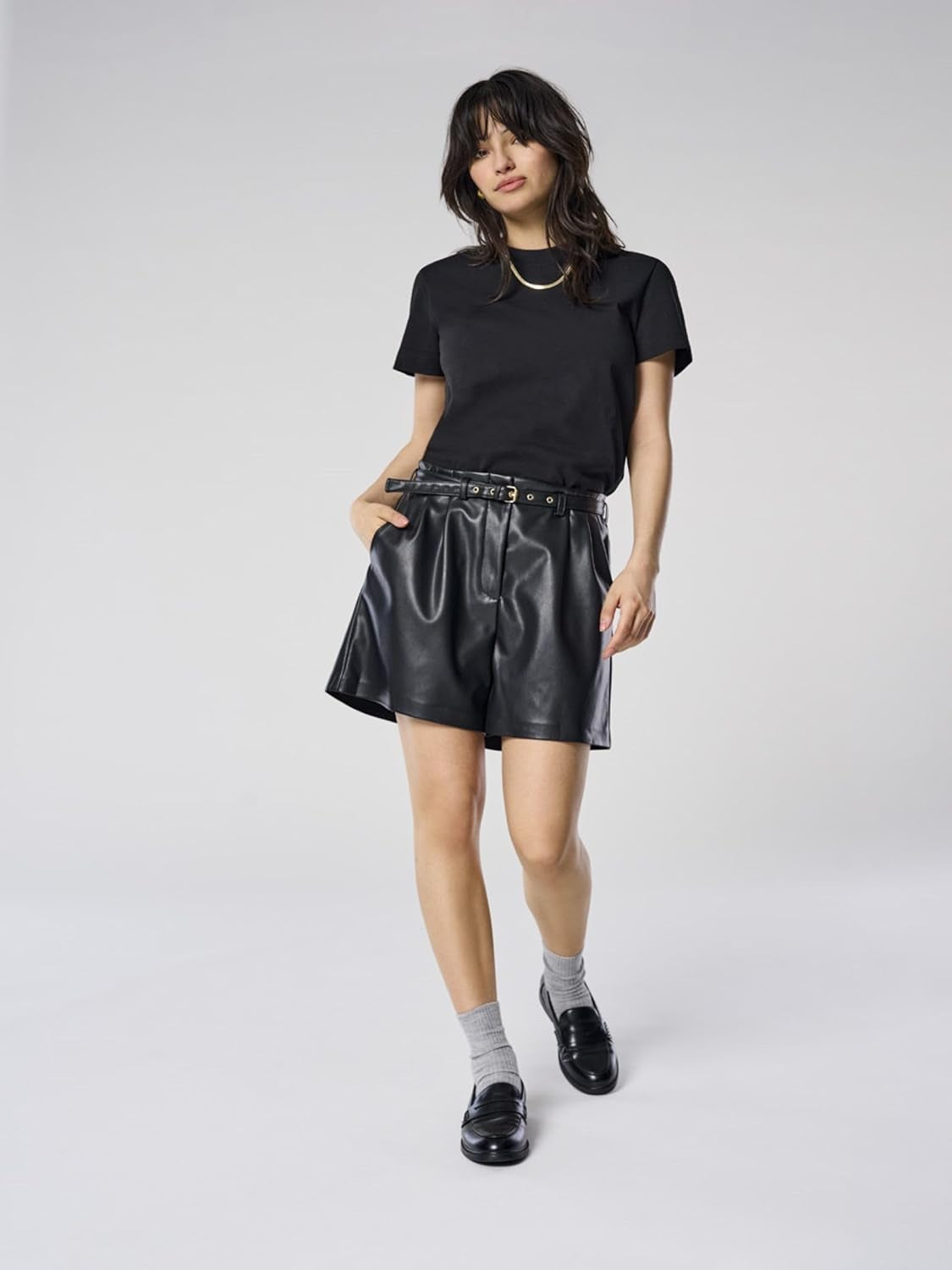 Vegan PU Leather Mid Waist Shorts Women