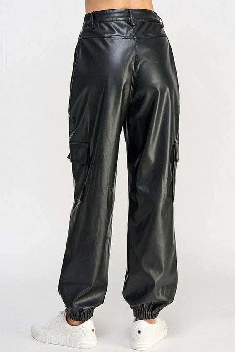 Vegan Leather Cargo Pants with Relaxed Fit