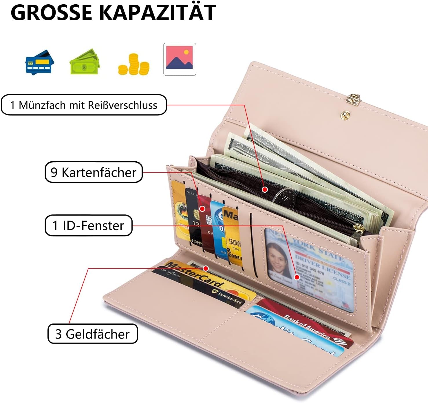 Vegan Leather RFID Wallet Damen Large Capacity