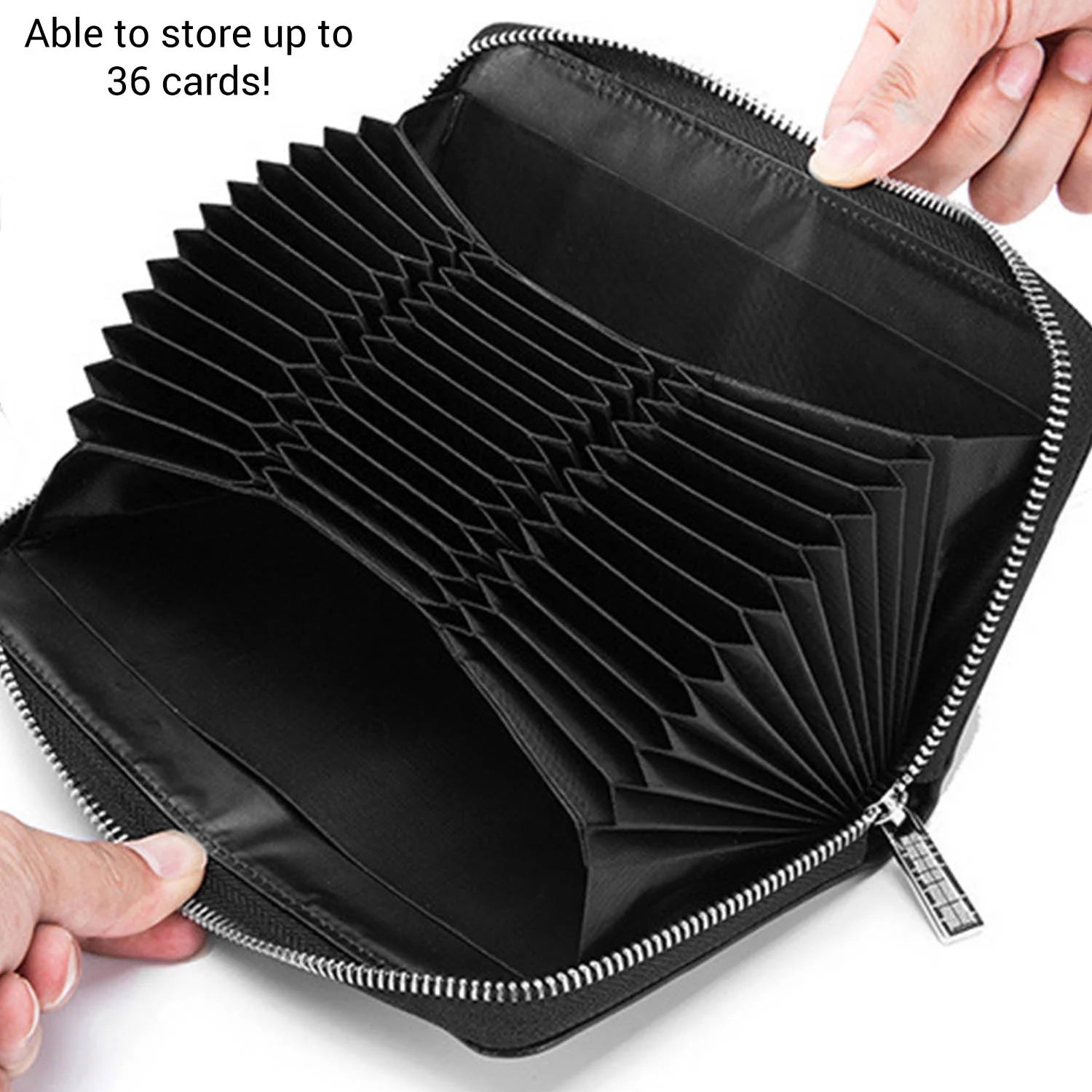 Credit Card Holder - 36 Card Slot RFID Blocking Vegan Leather Accordian Style Zipper Wallet for Women Men, Black