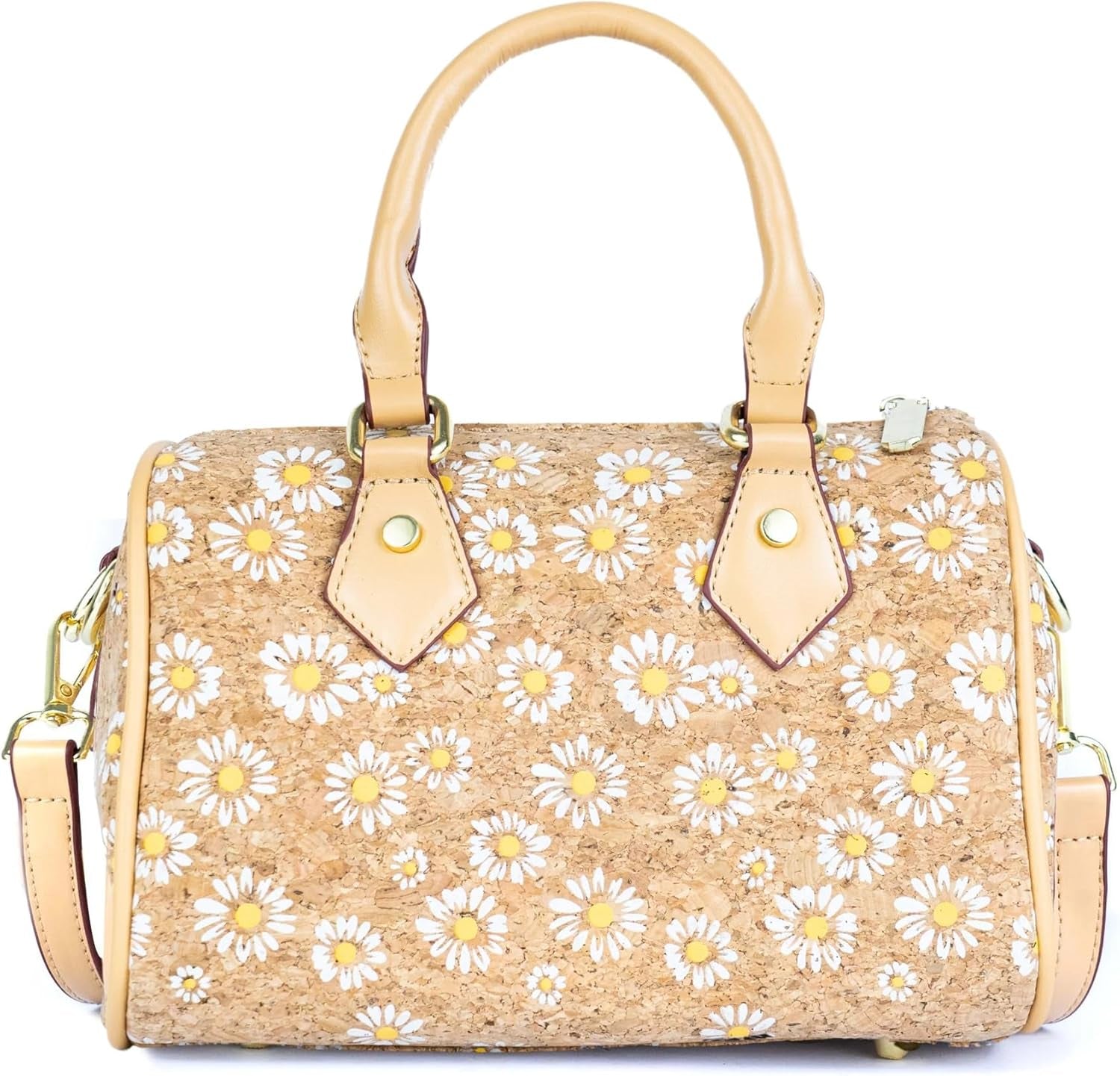 Vegan Cork Leather Barrel Bowler Bag Damen