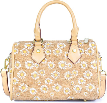 Vegan Cork Leather Barrel Bowler Bag Damen