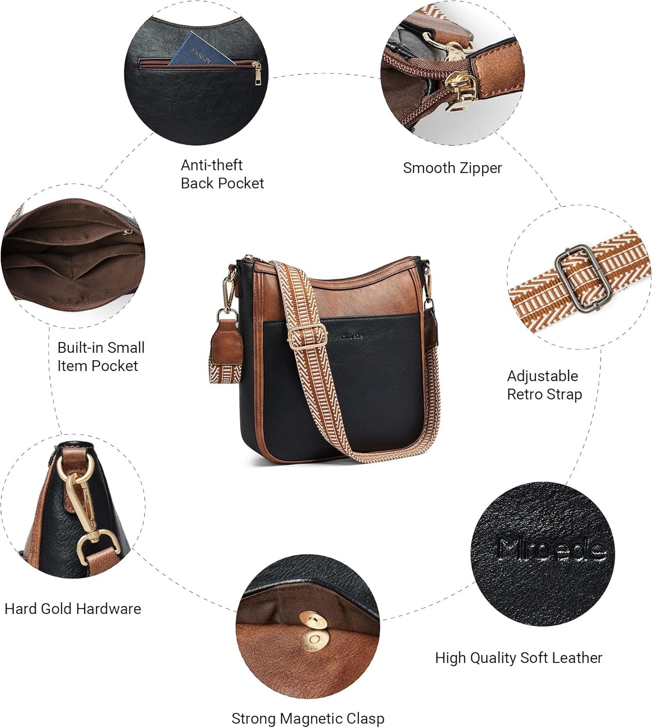 Vegan Leather Crossbody Bag Damen Hobo