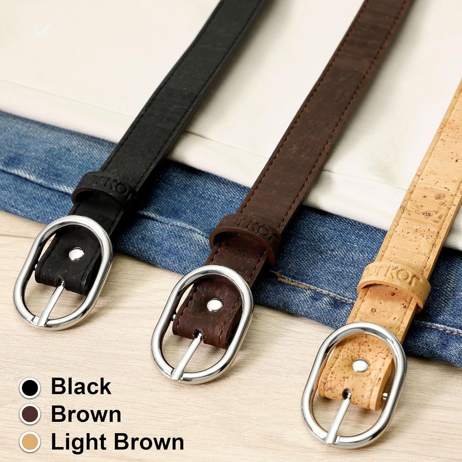 Vegan Cork Leather Jeans Belt Damen