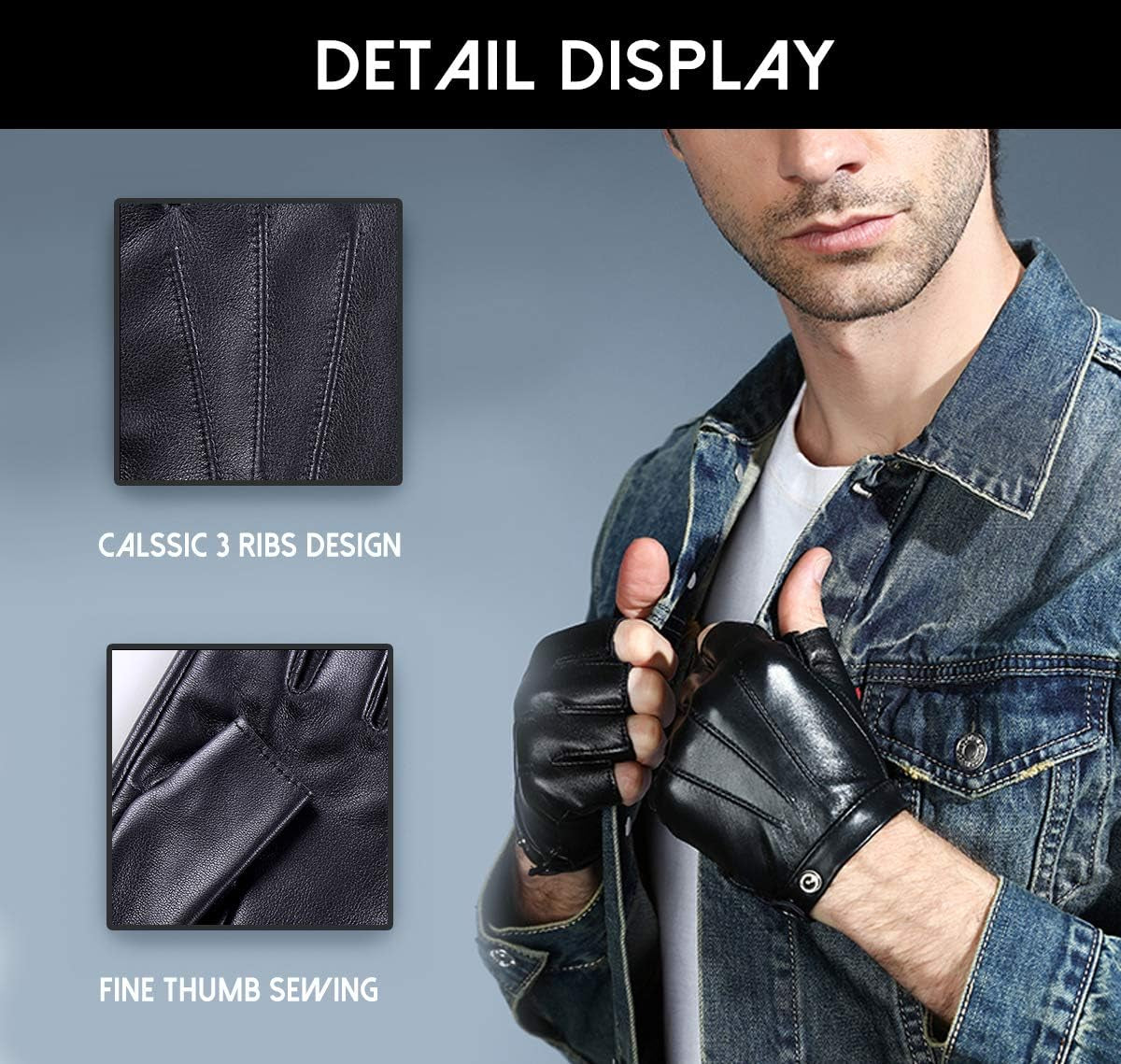 Vegan Leather Half Finger Driving Gloves