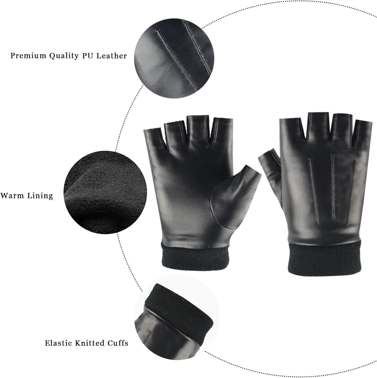 Vegan Fingerless PU Leather Gloves Men