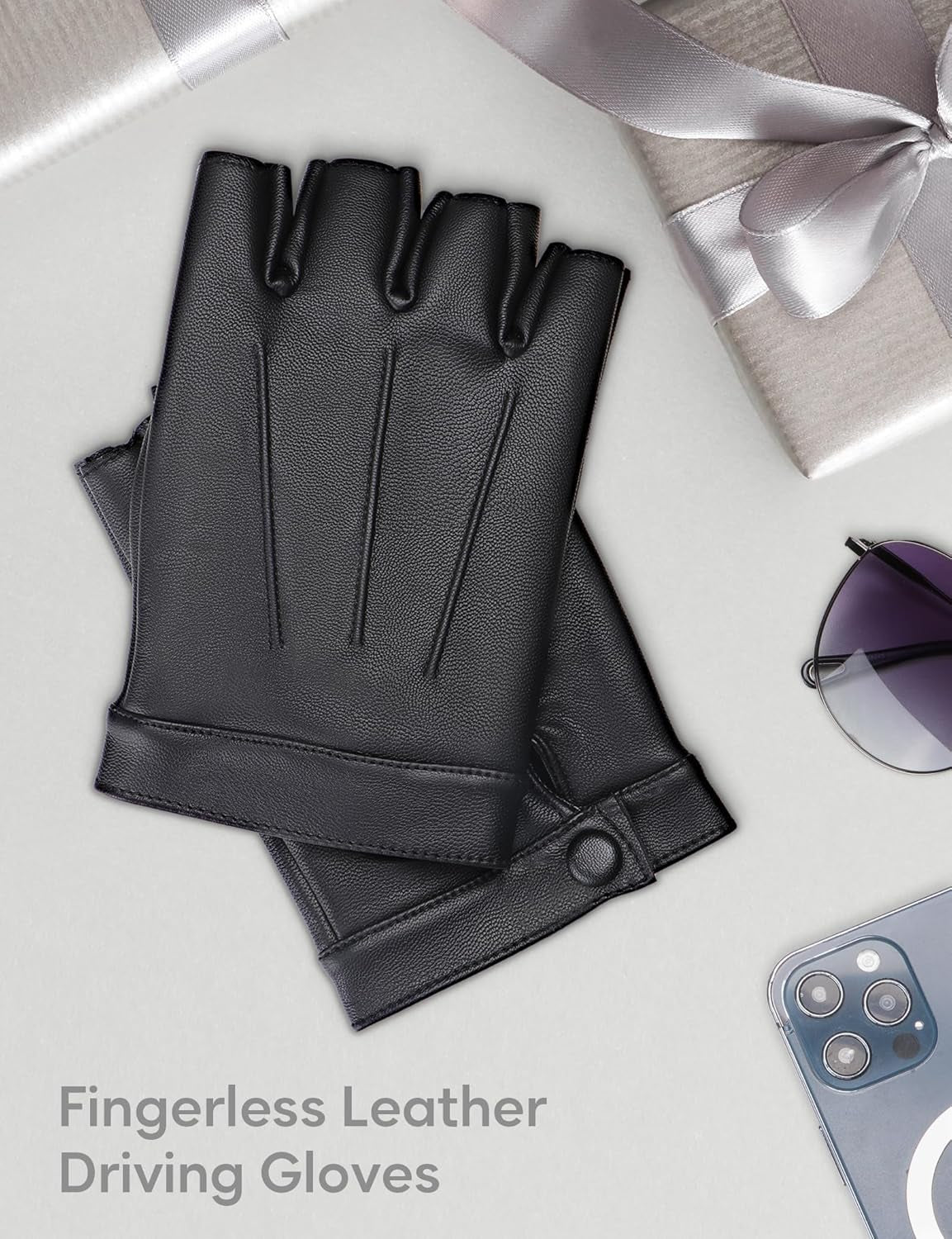 Vegan Fingerless PU Leather Gloves