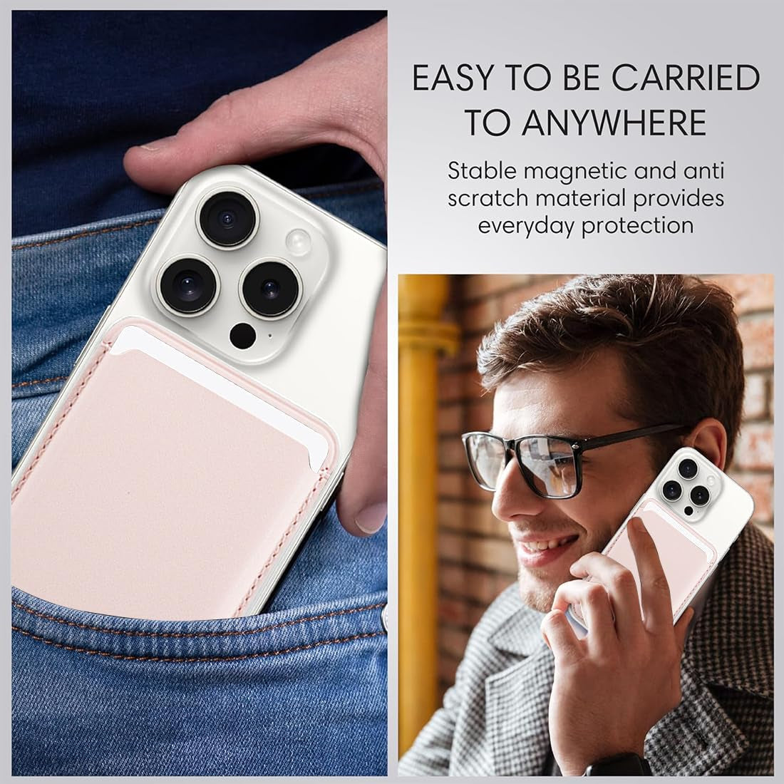 Vegan Leather Magnetic Wallet with RFID – Gray Pink