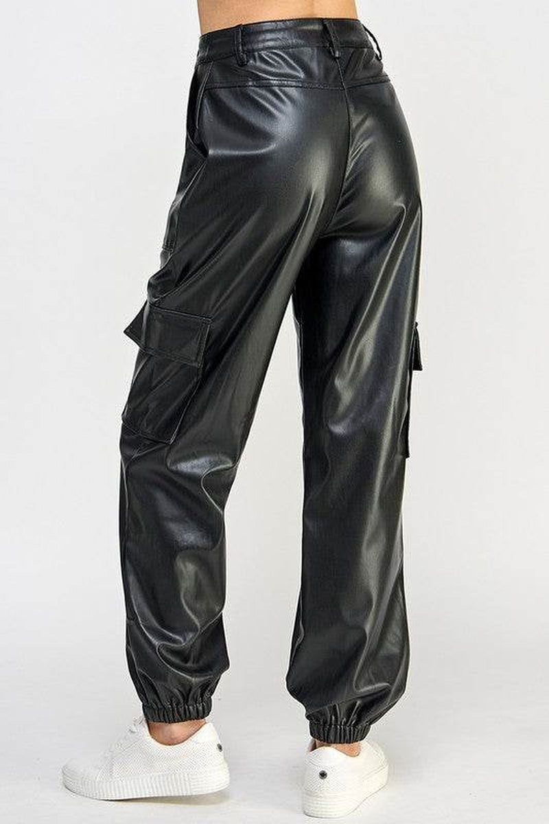 Vegan Leather Cargo Pants with Relaxed Fit