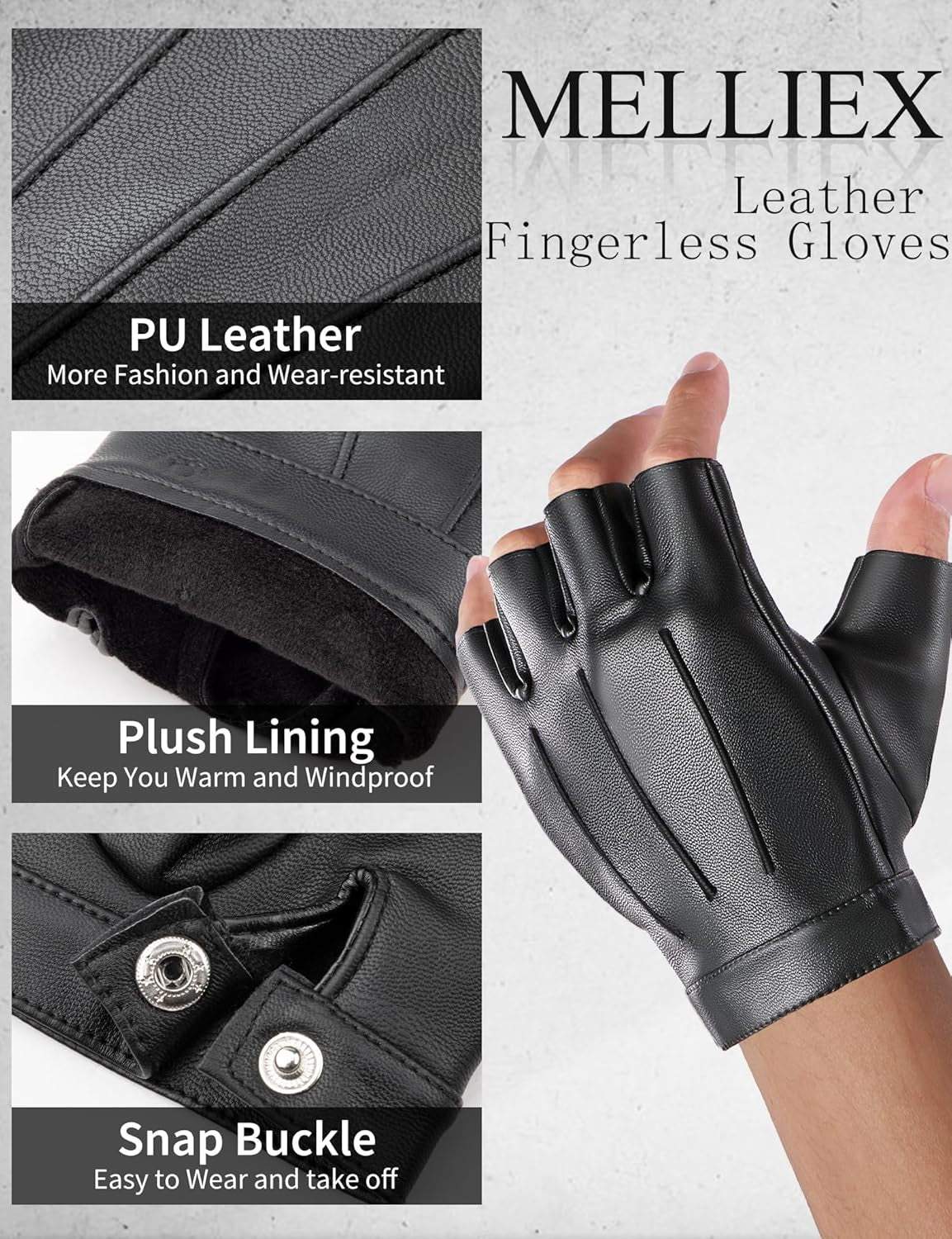 Vegan Fingerless PU Leather Gloves