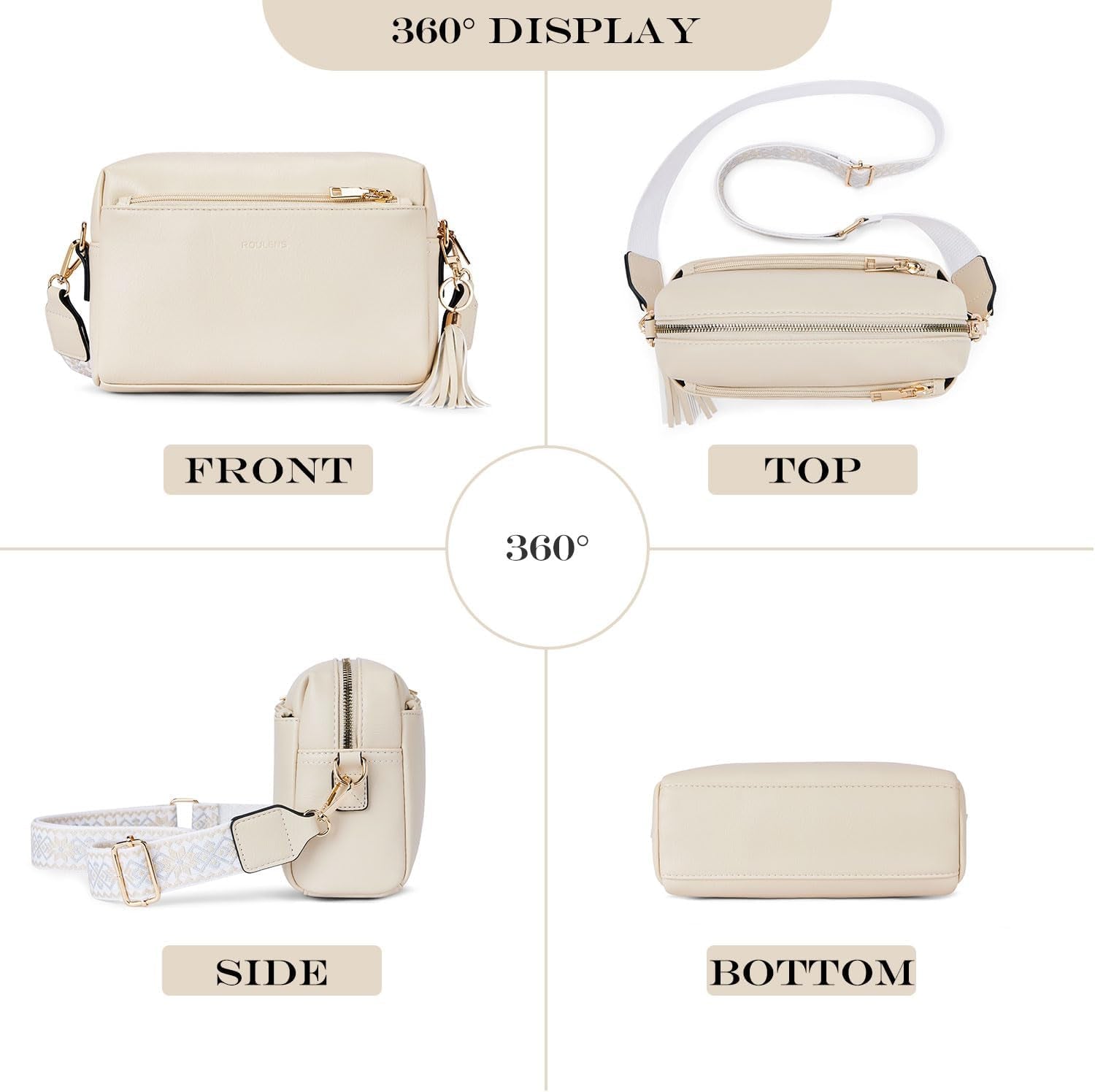 Vegan Leather Crossbody Bag Damen with Zipper Pockets