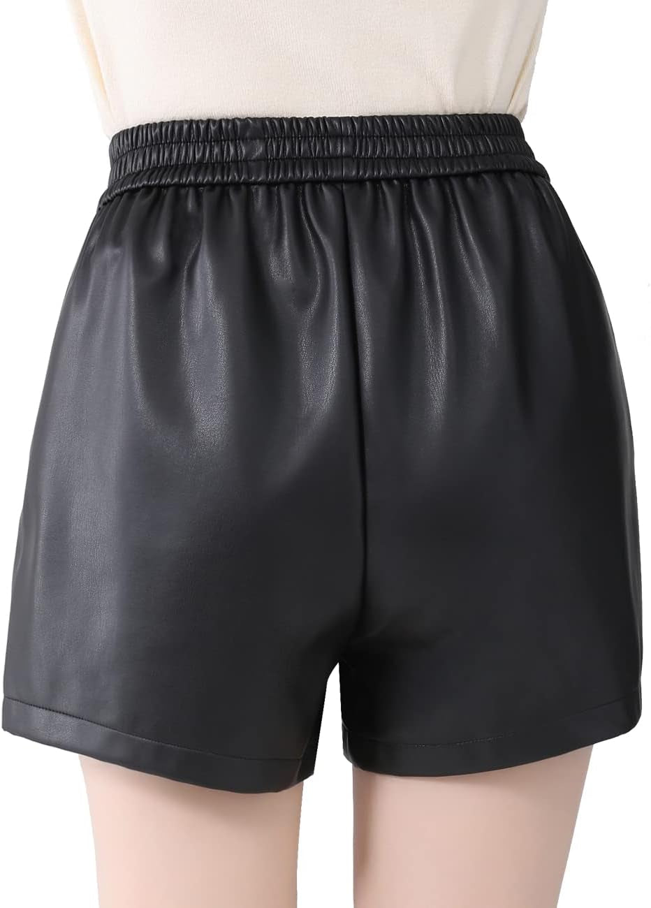 Vegan PU Leather High Waist Shorts Women
