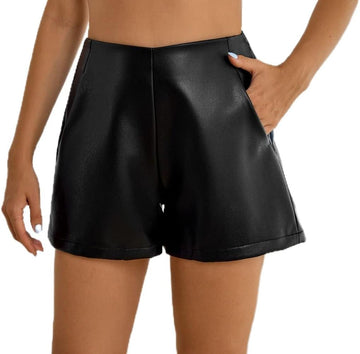 Vegan PU Leather High Waist Shorts Women