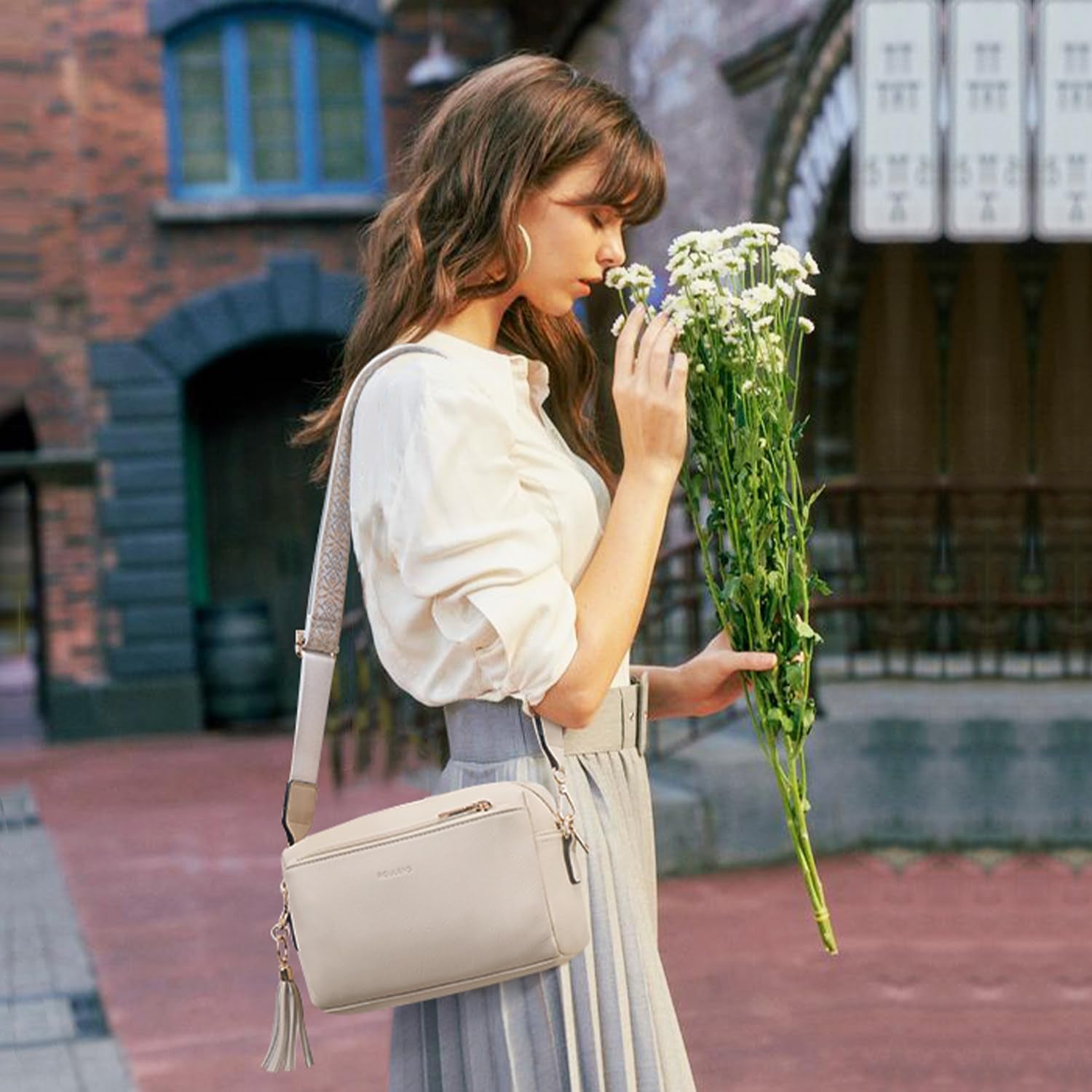 Vegan Leather Crossbody Bag Damen with Zipper Pockets