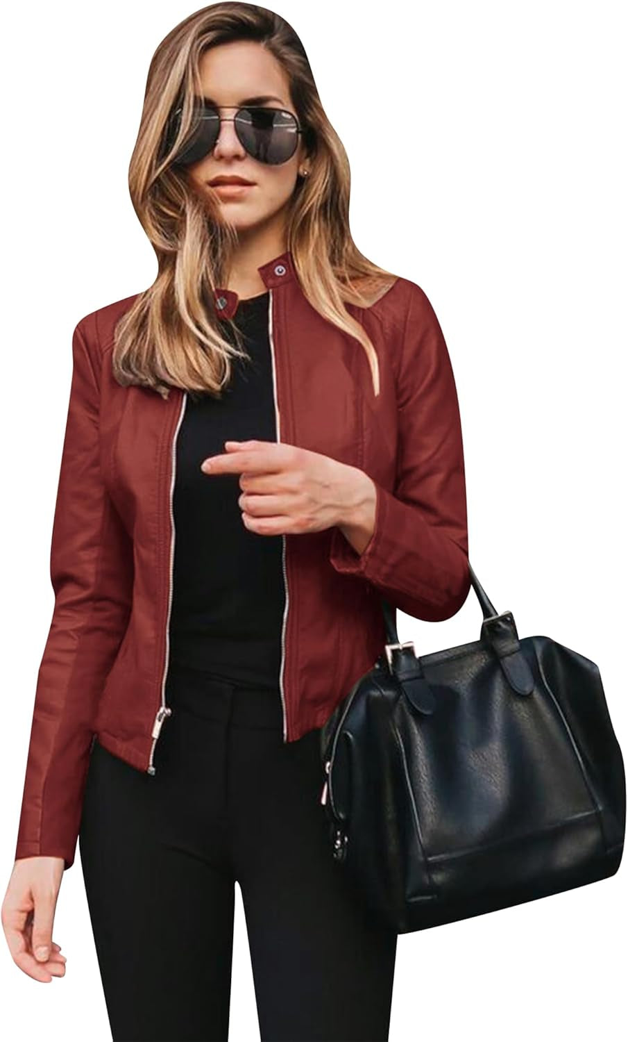 Vegan PU Leather Biker Jacket Damen OMZIN