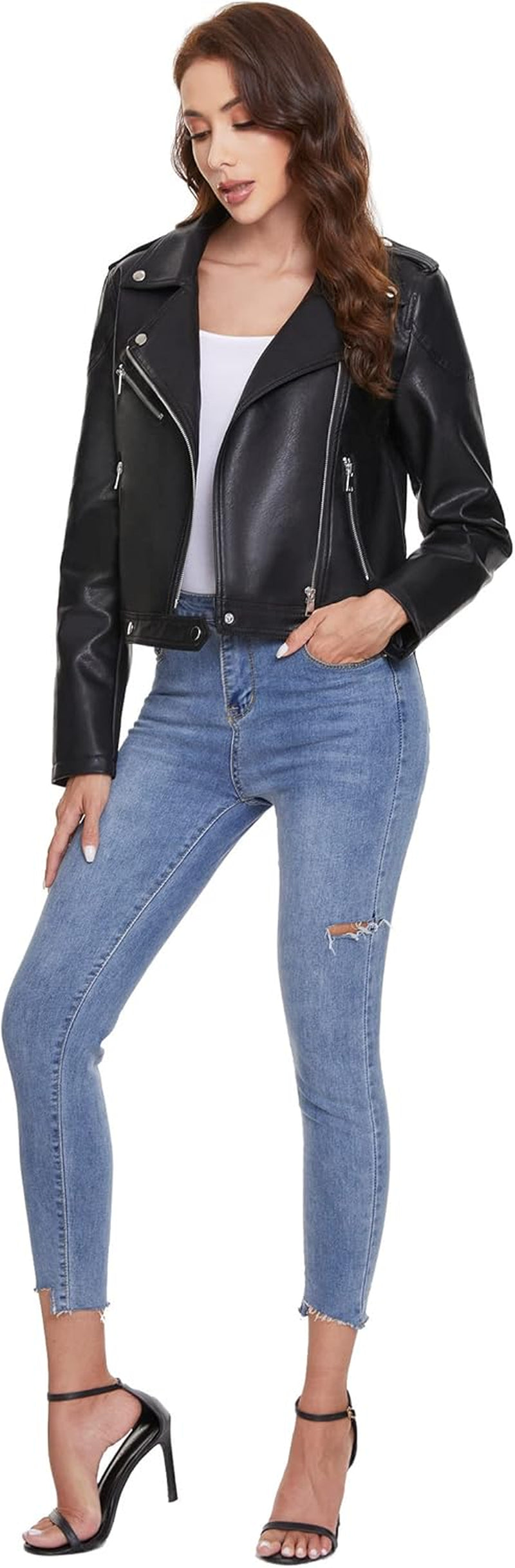 Vegan Faux Leather Biker Jacket Damen Fahsyee