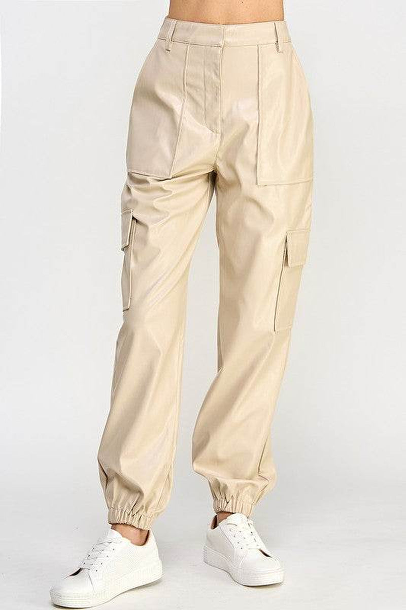 Vegan Leather Cargo Pants with Relaxed Fit
