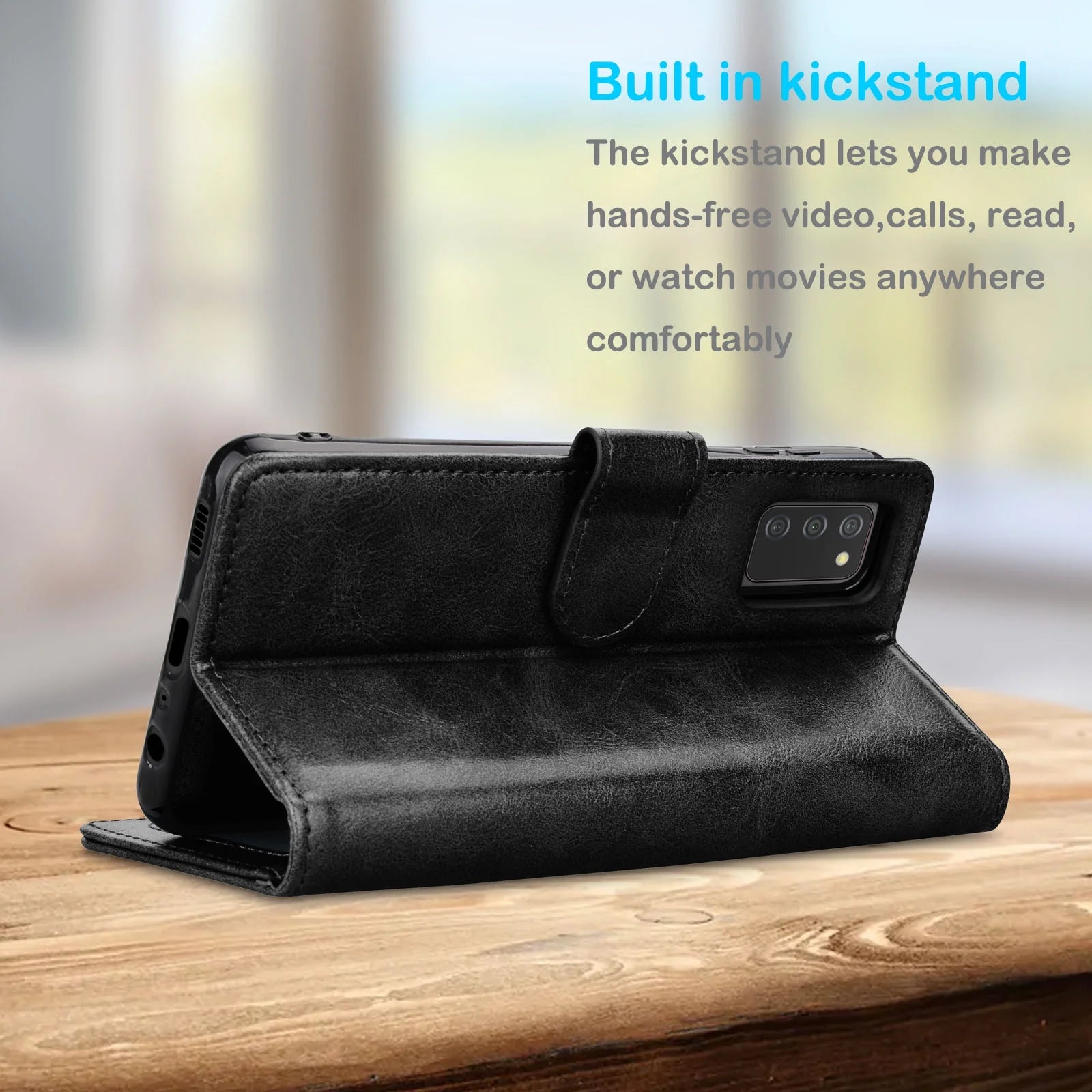 Samsung Galaxy A02S Wallet Case  Vegan Leather [RFID Blocking] [Removable Detachable Magnetic] Card Holder Flip Cover [Black]