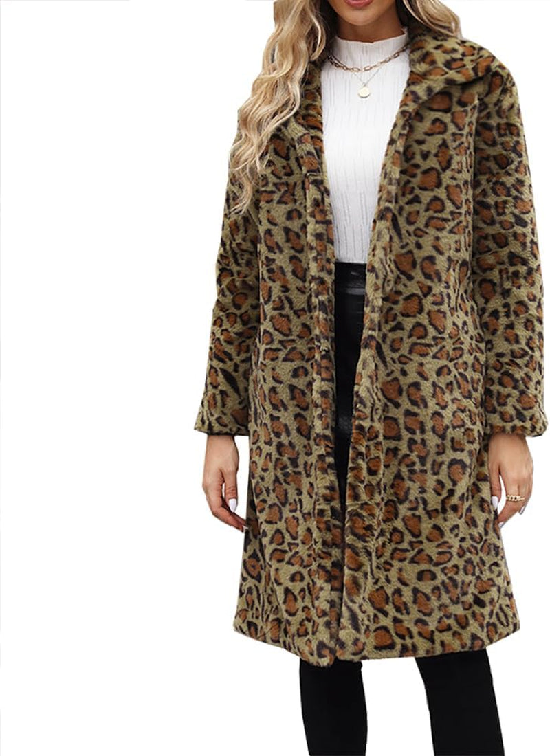 Vegan Faux Fur Leopard Coat Women