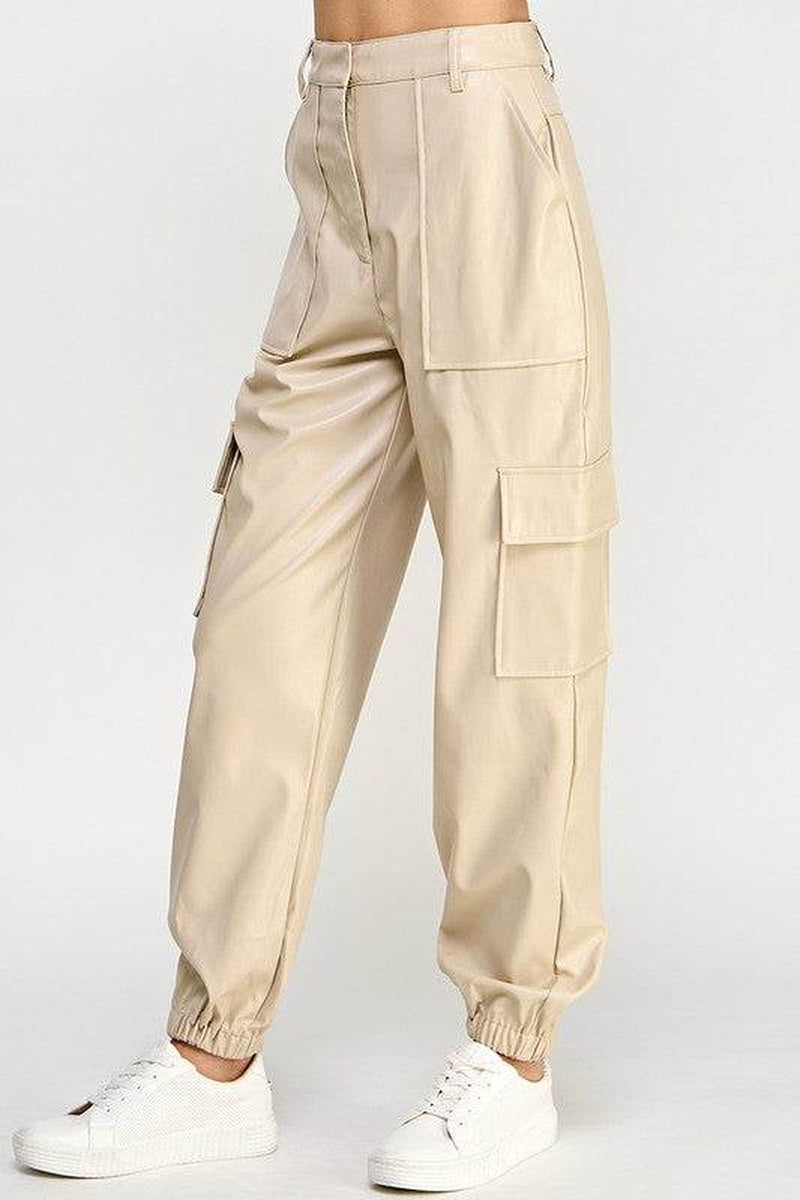Vegan Leather Cargo Pants with Relaxed Fit