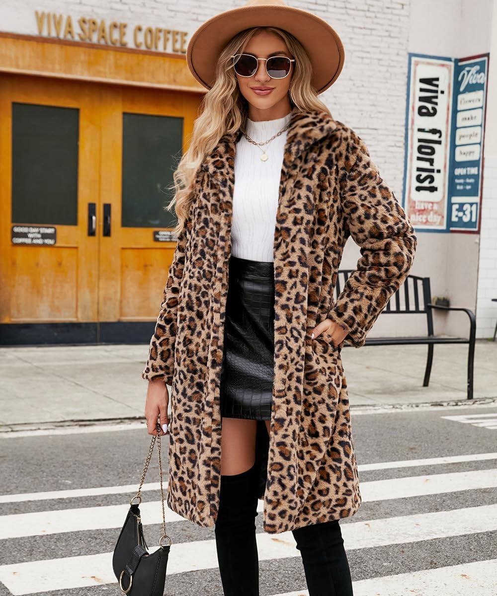 Vegan Faux Fur Leopard Coat Women